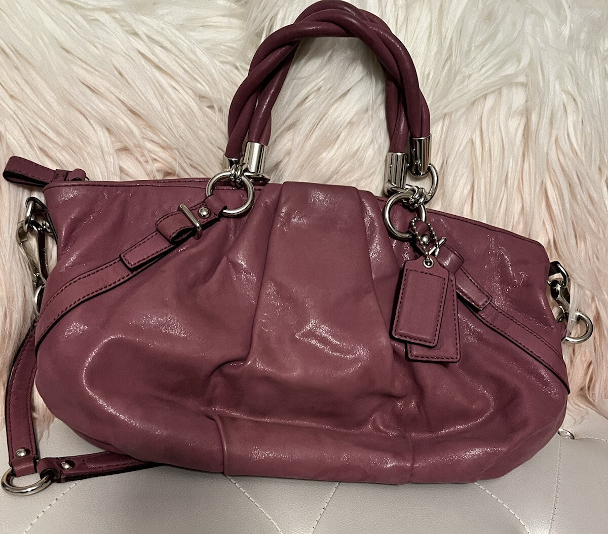 Coach Madison Sophia Medium Pink Berry Leather Satchel Handbag $398
