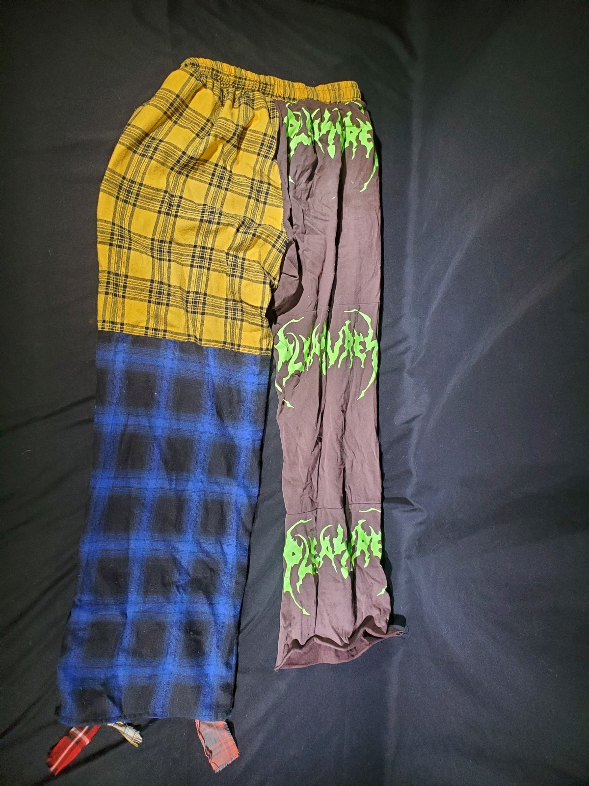 Y2K Kill Bill Character Patchwork Pants Handmade Plaid Flannel Graphic Sz XL