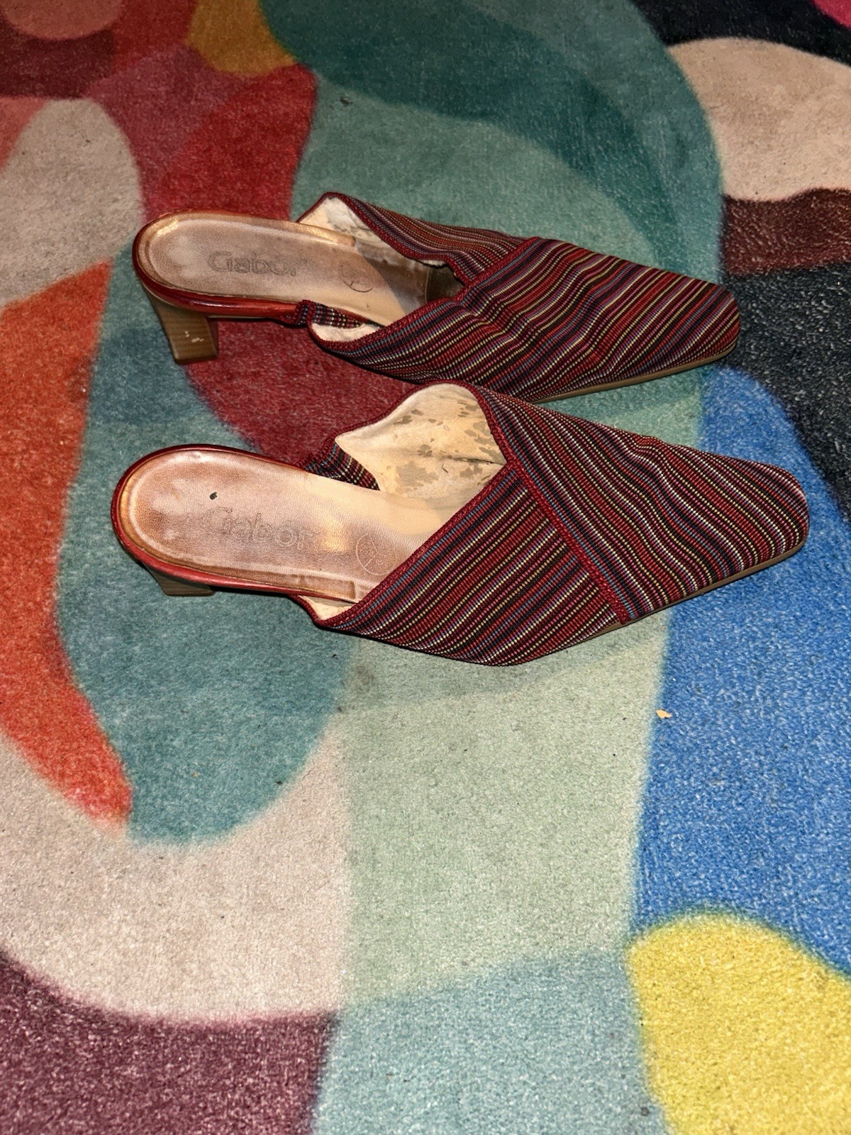 Carlos Santana Multicolor Striped Slip On Pointed Toe Mule Women Block Heels