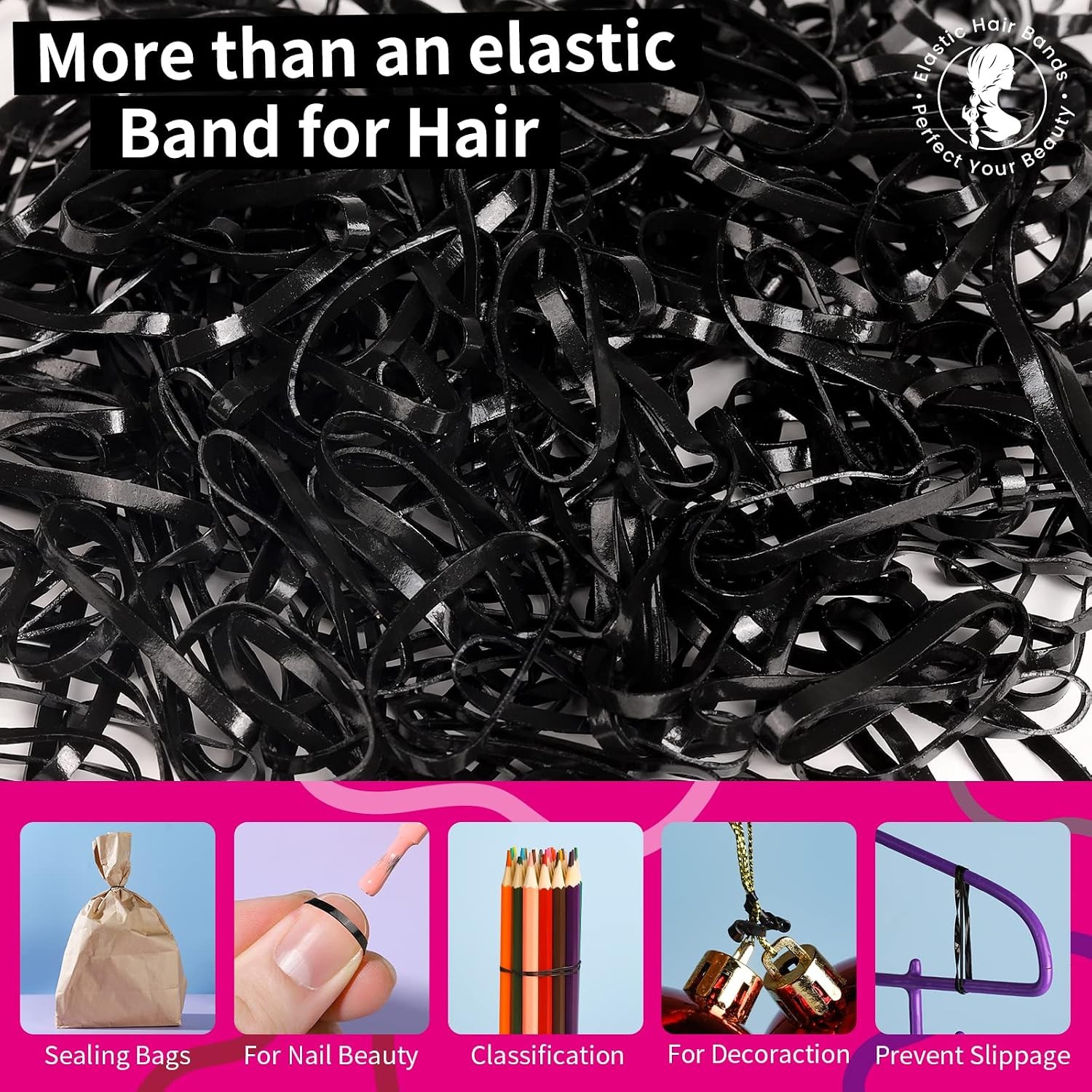 Black Elastics Ties, 300pcs Rubber Bands Hair Soft Elastic Bands