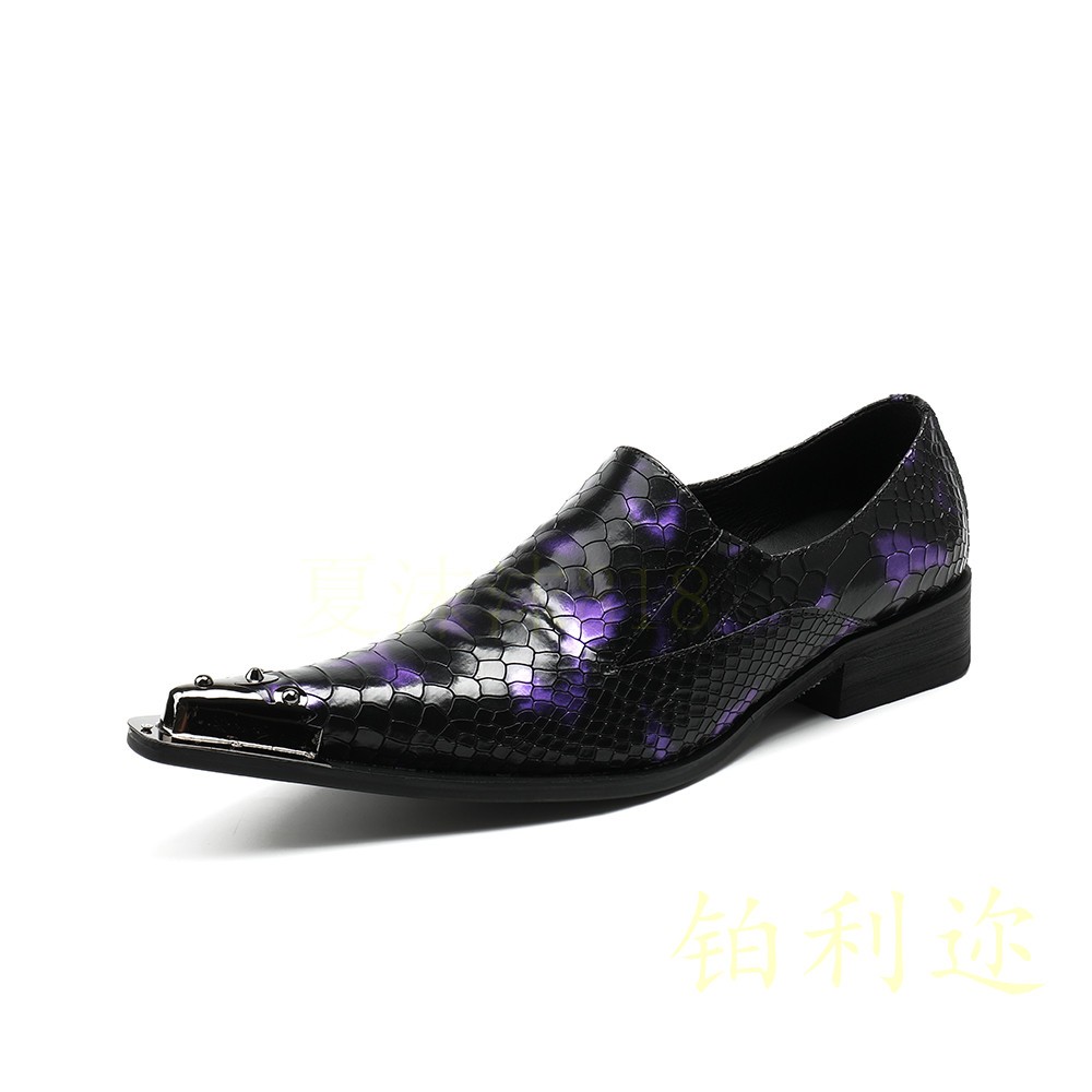 Men’s Steel Pointed Toe Shoes Loafers Snakeskin Pattern Performance Stage Show