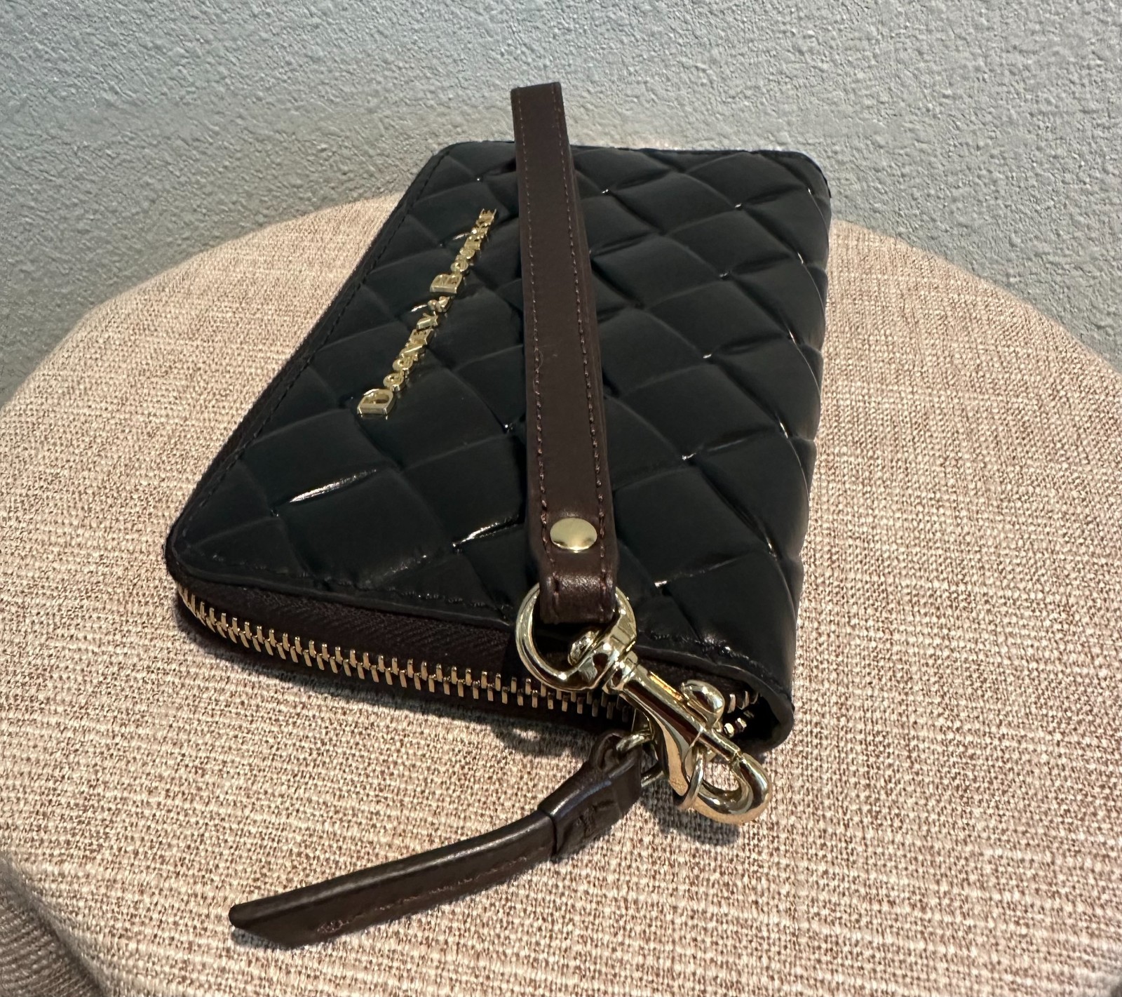 Dooney & Bourke Claremont Black Woven Leather Large Zip Around Wallet Wristlet