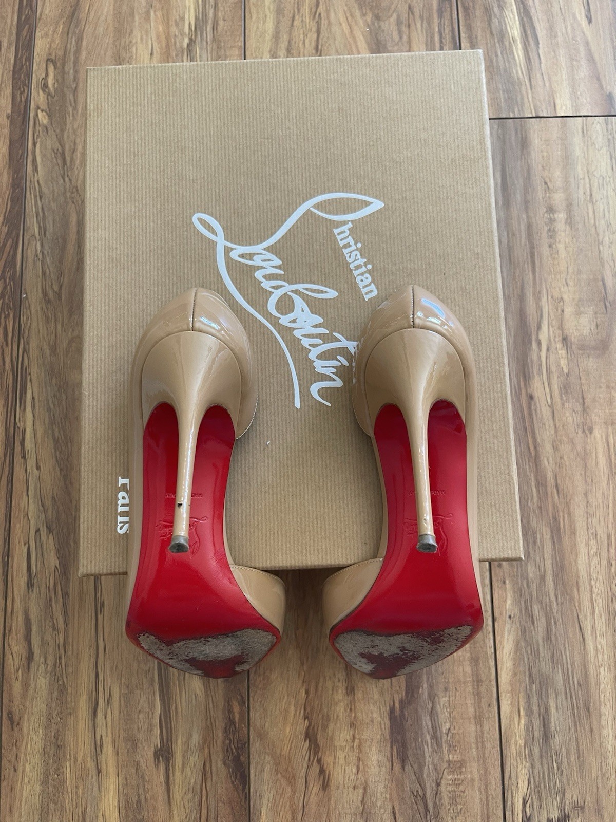 Christian Louboutin Patent Leather Iriza 85 Pointed Toe Pumps Nude EU38