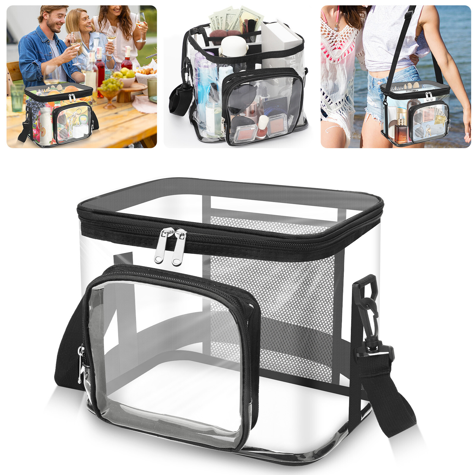 Large Clear PVC Satchel Bag Transparent Lunch Bag with Strap for Work & Travel