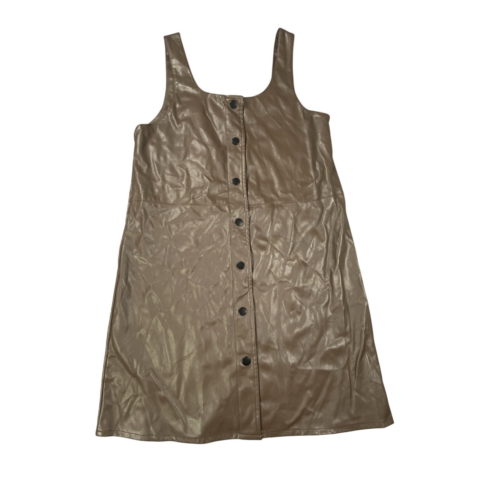 Molly Bracken Dress Brown Medium Womens Faux Leather Vegan Jumper Pinafore Boho