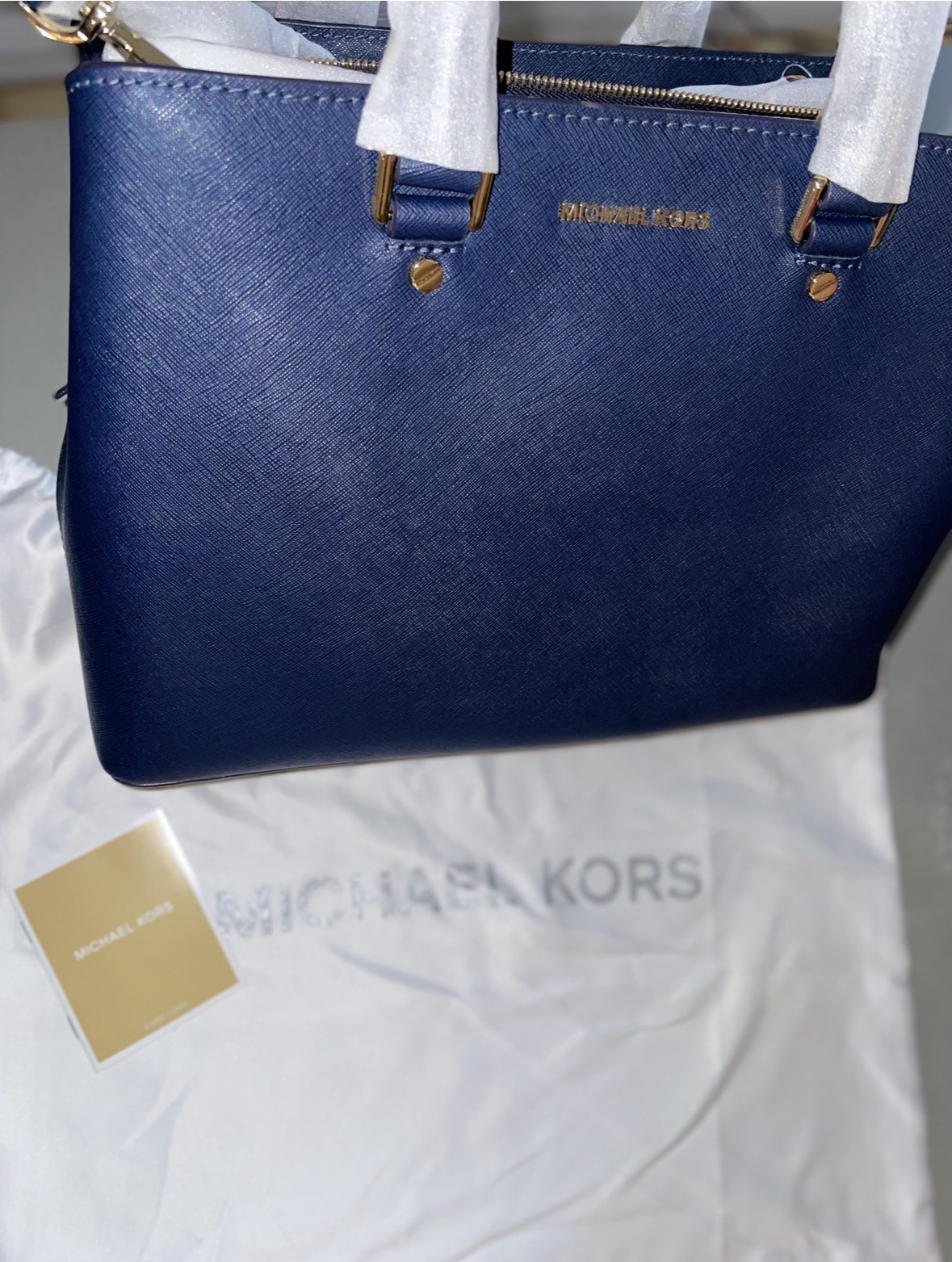 Michael Kors Savannah Satchel Leather Admiral Navy Blue