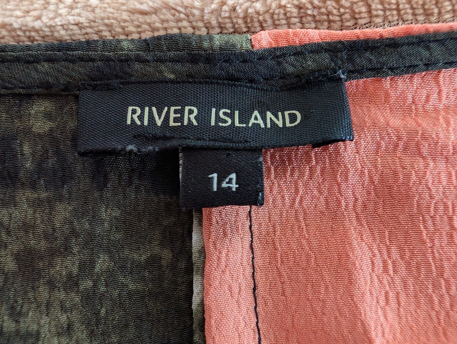 River Island Tie Dye Cold Shoulder Top | Coral Olive Khaki Black | Size 14