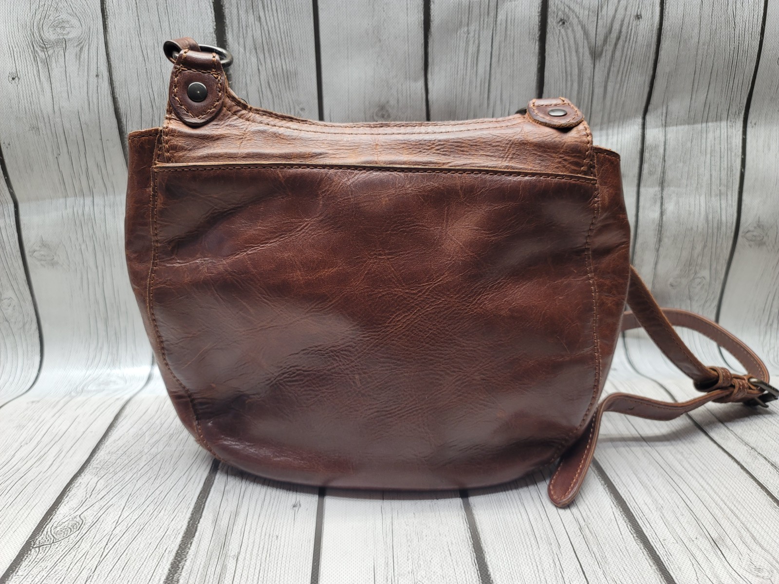 Frye Melissa Dark Cognac Brown Leather Flap Closure Saddle Crossbody Bag Purse
