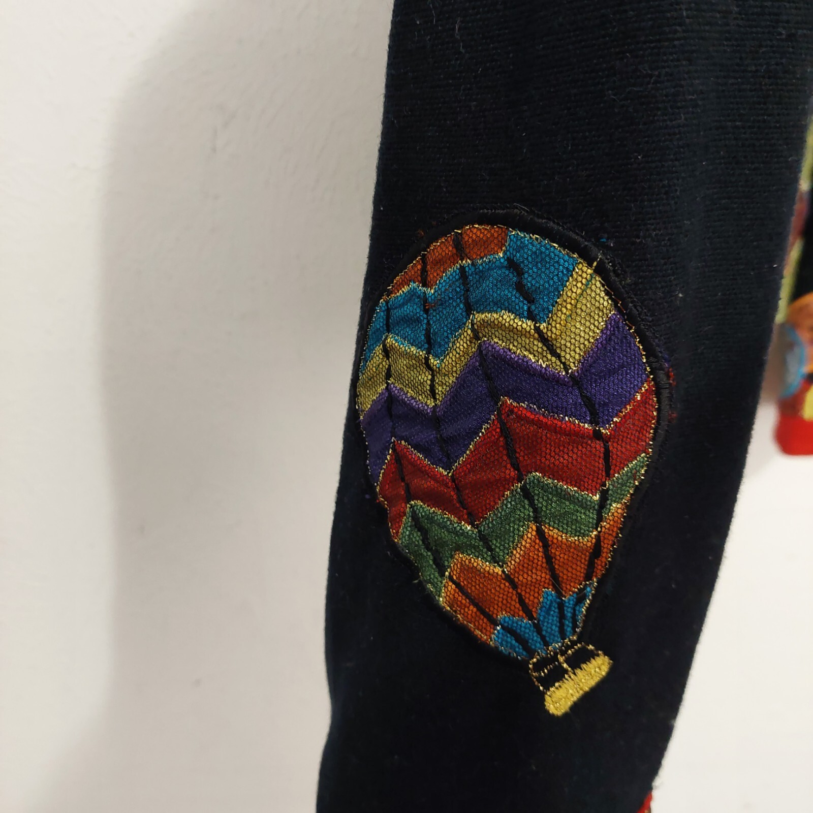 Vintage Anage Black Hot Air Balloons Button Down Jacket Sequins Patchwork 80s S