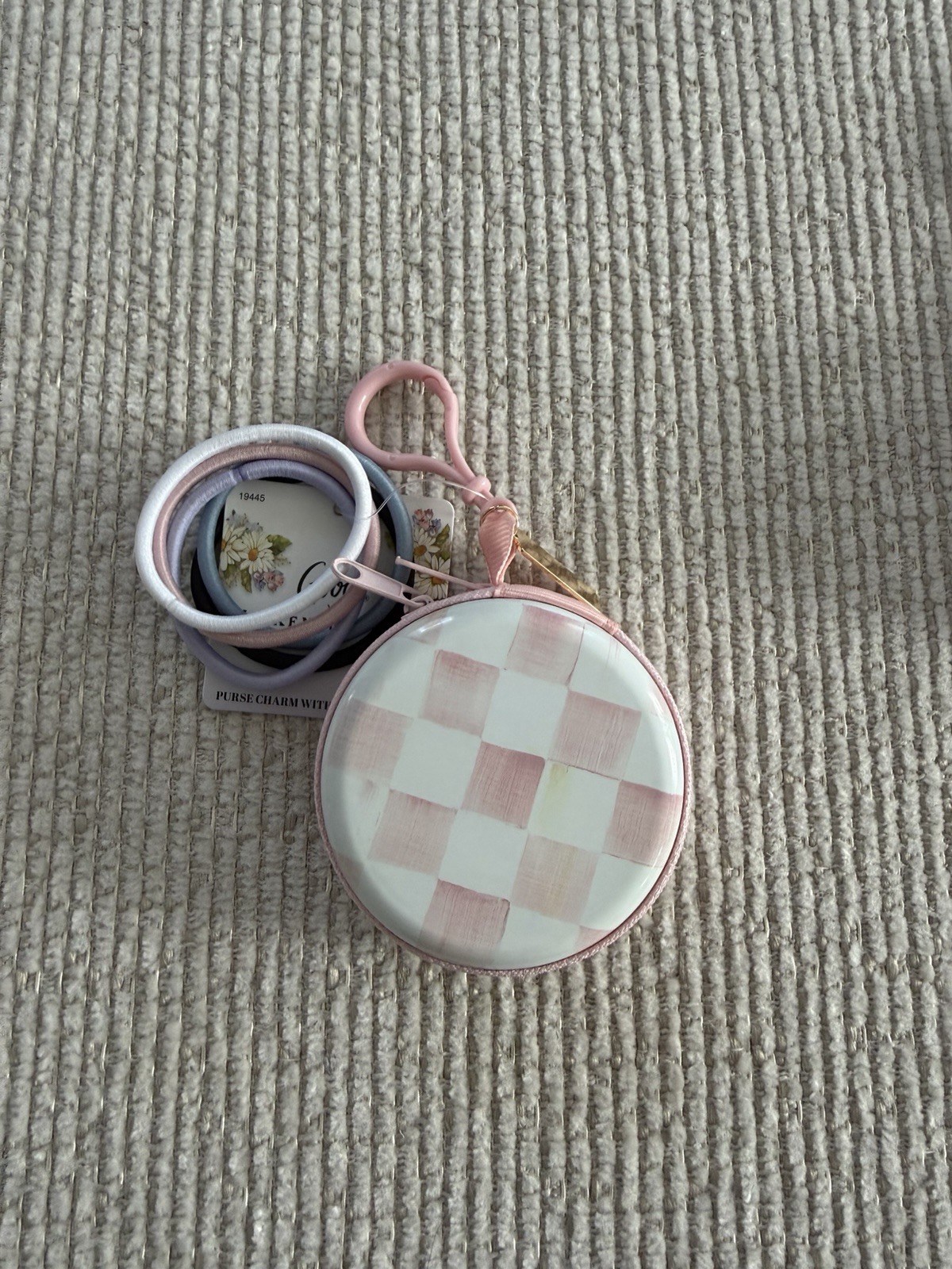 MacKenzie Childs x Goody 🩷 Rosy Check Purse Charm With Elastic 15 Hair Ties