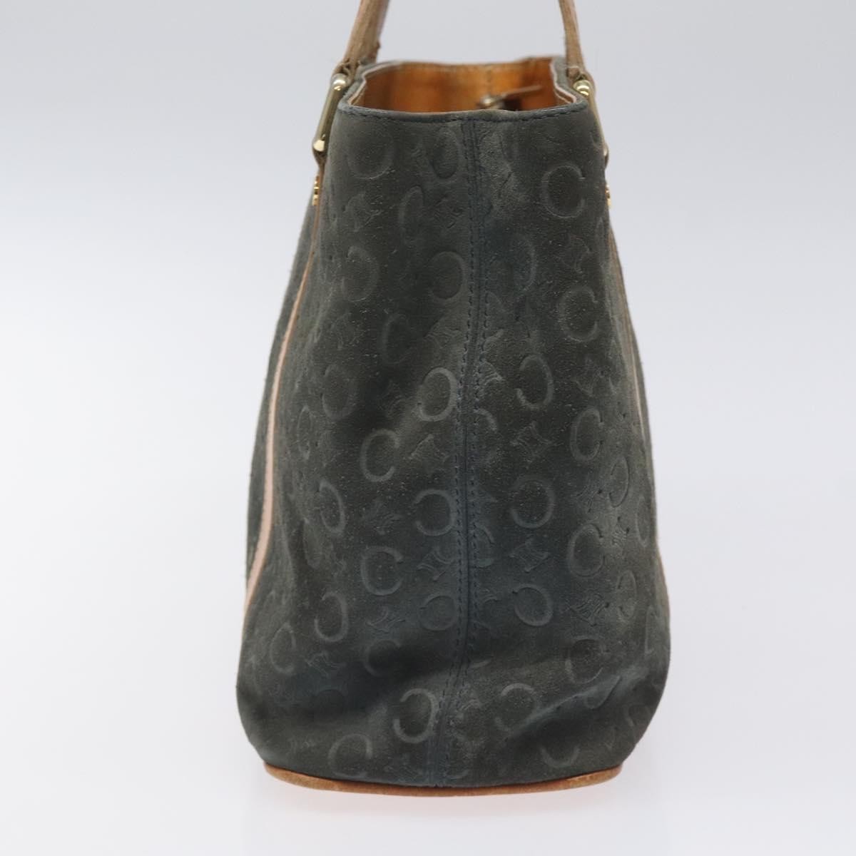 CELINE C Macadam Canvas Hand Bag Suede Gray Gold Auth mr1055
