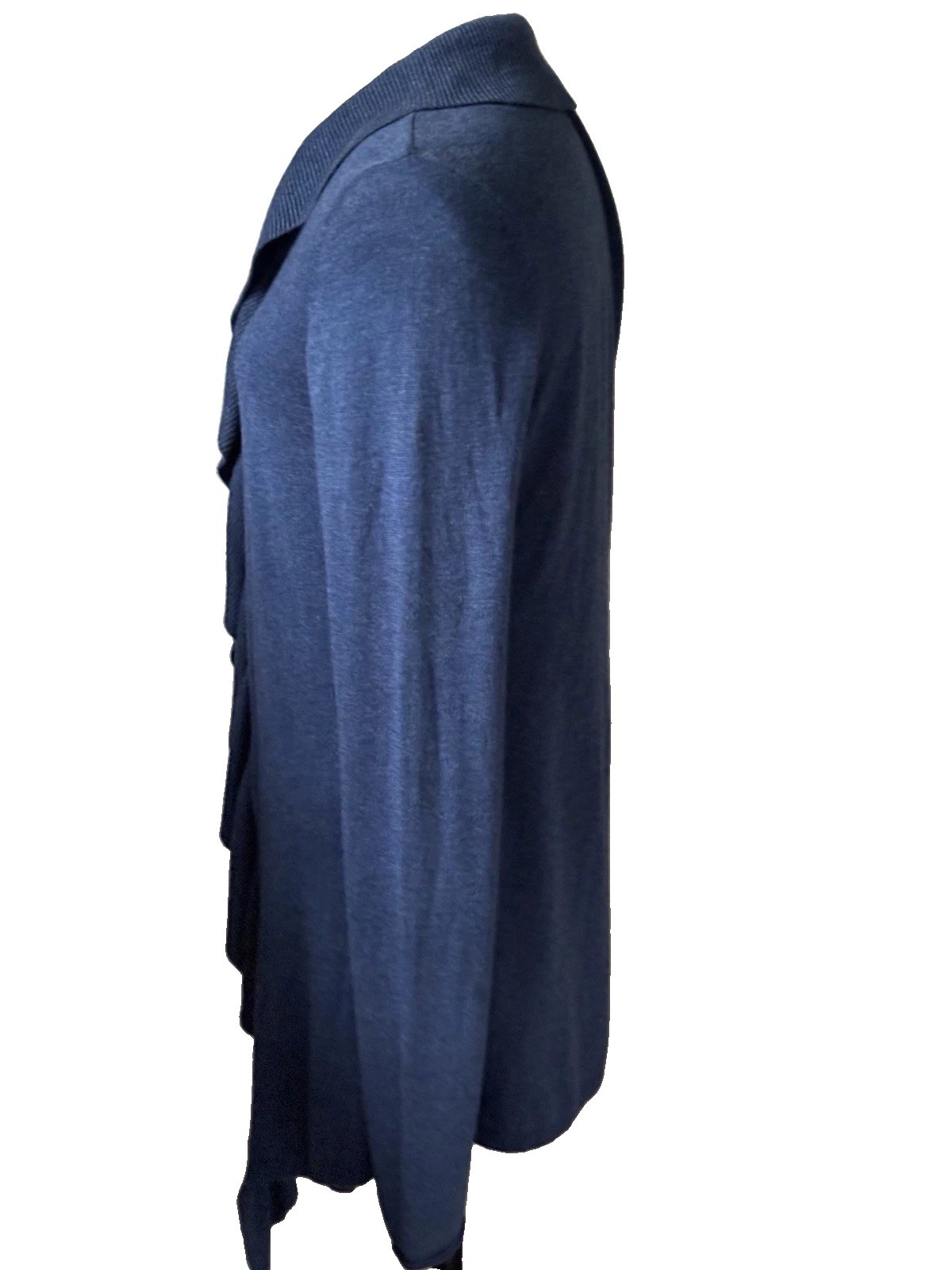 East Ruffle Front Open Cardigan Blue Angora Cotton Blend Uk14 Waterfall Soft
