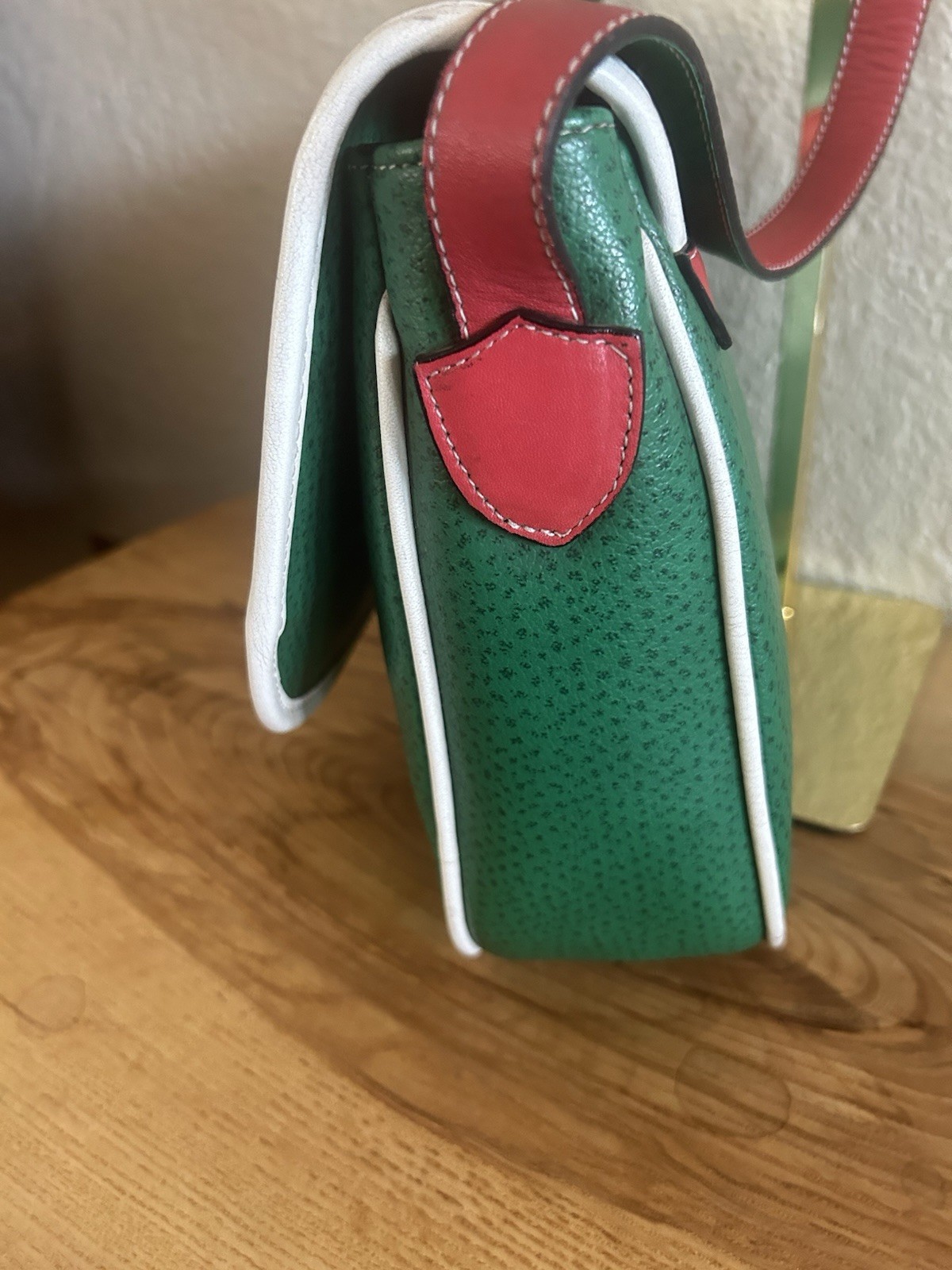 SALAR Milano Italian Leather Colorblock Saddle Shoulder Bag Red & Green
