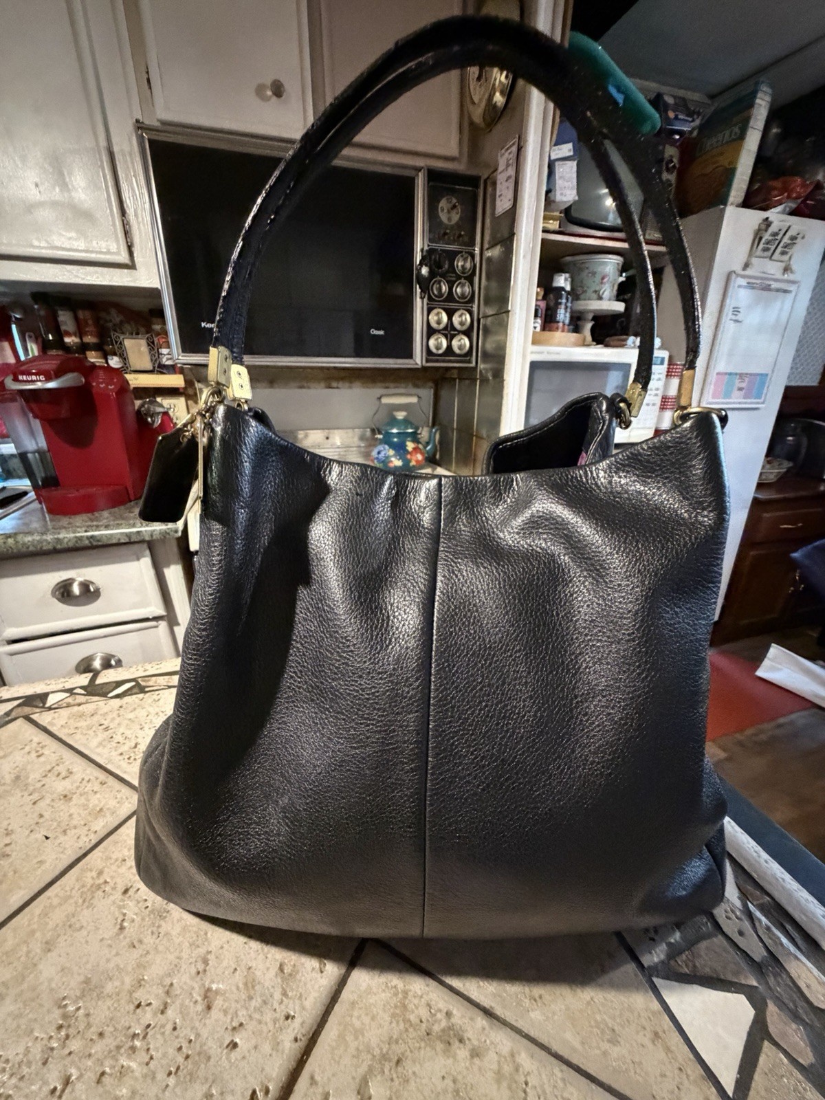 Coach Black Madison Phoebe Leather Hobo Shoulder Bag Handbag Magnetic 24621 Read