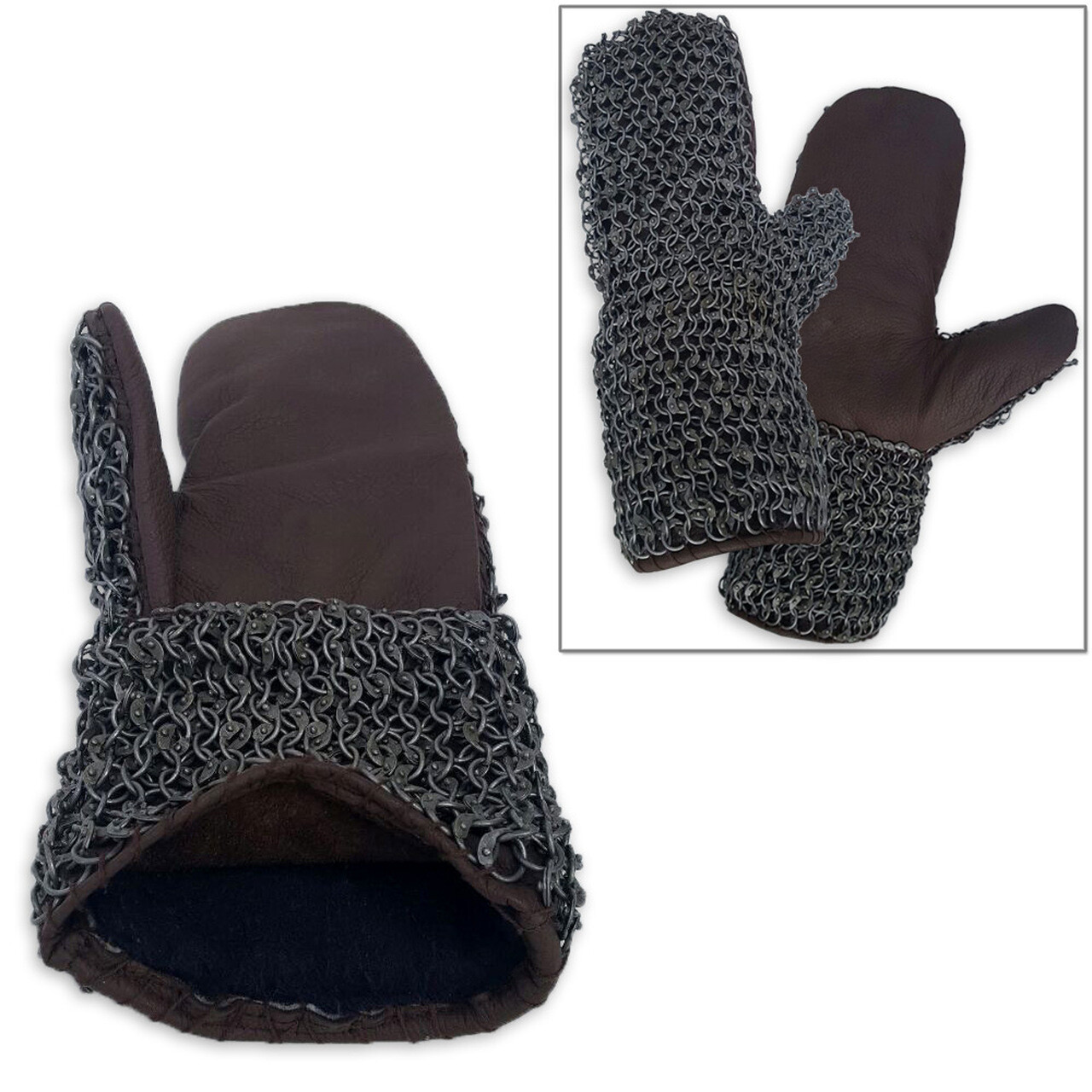 Medieval Riveted Chainmail Padded Gauntlets Gloves Mittens 16ga Carbon Steel