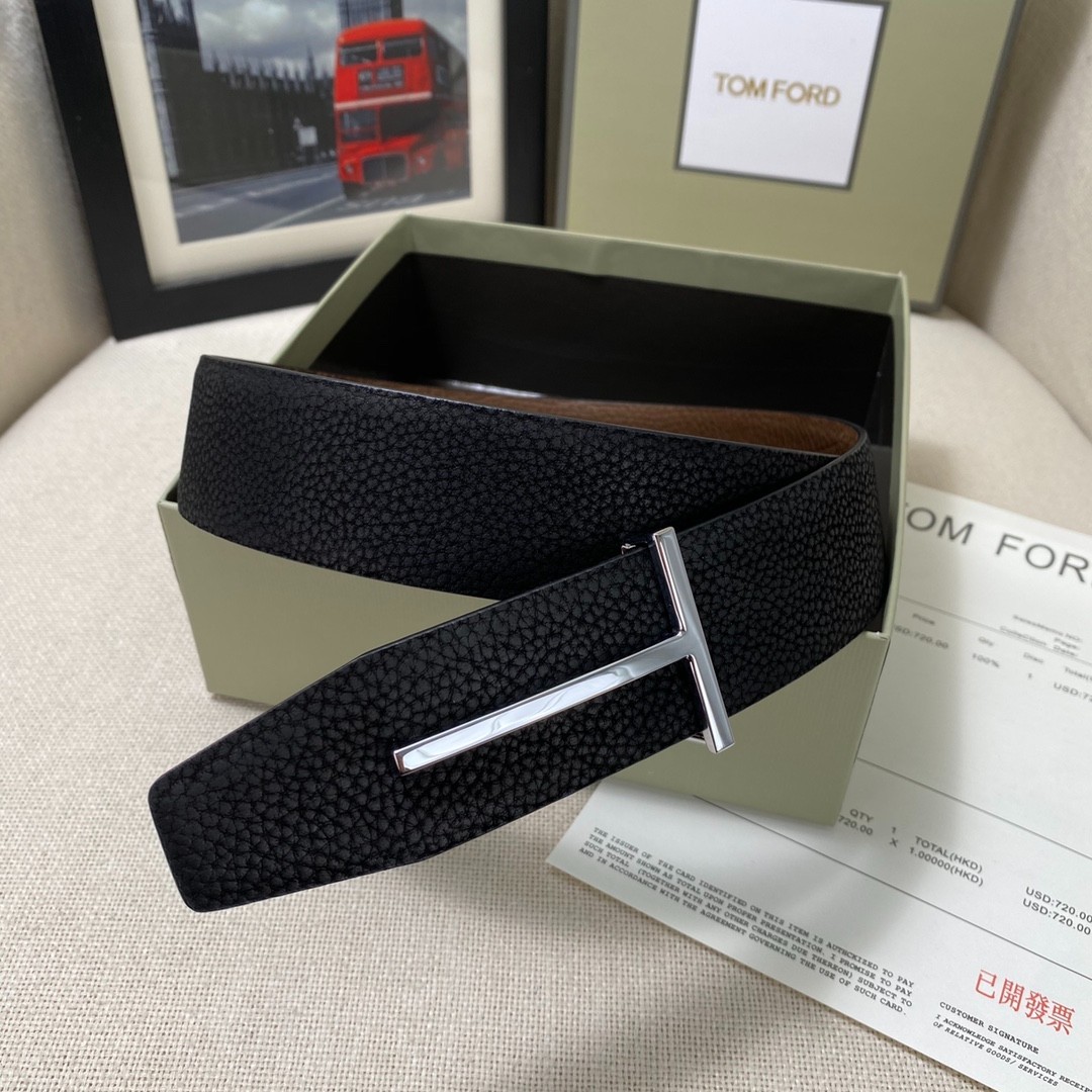 Authentic Tom Ford Reversible Leather T-Buckle Belt Luxury Designer Fashion