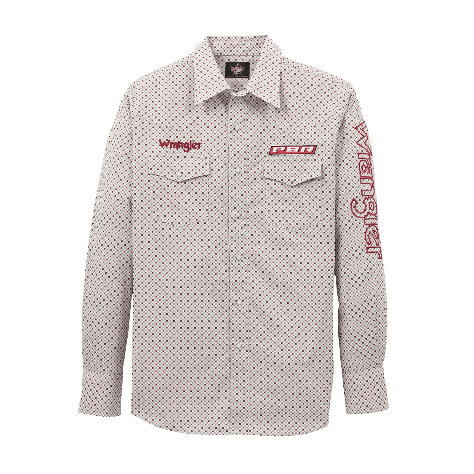 Wrangler® PBR Logo Long Sleeve Snap Shirt Gray/Red – 112368524