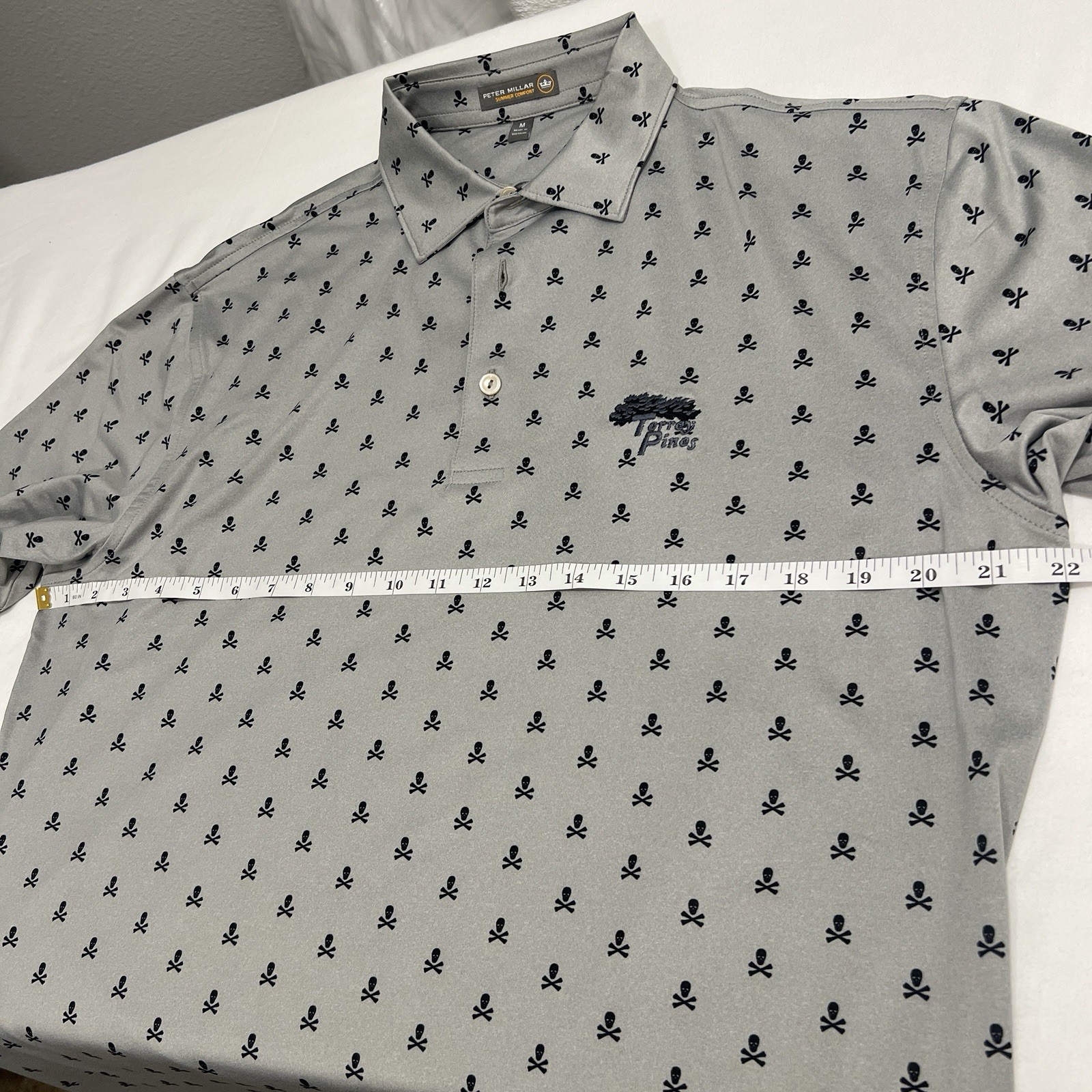 Peter Millar x Torrey Pines Summer Comfort Skulls Geo Polo Shirt Men’s M Gray