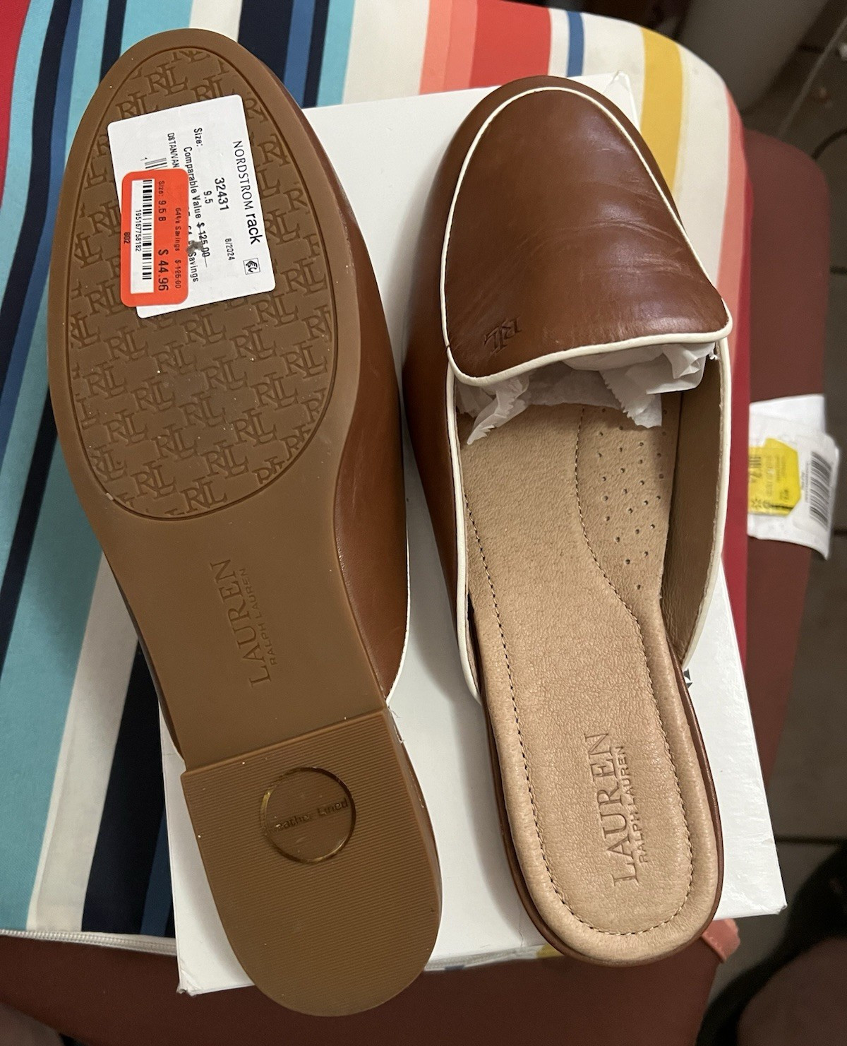 Lauren Ralph Lauren Brown Leather Logo Slide Sandals Slip On Women’s US 9.5