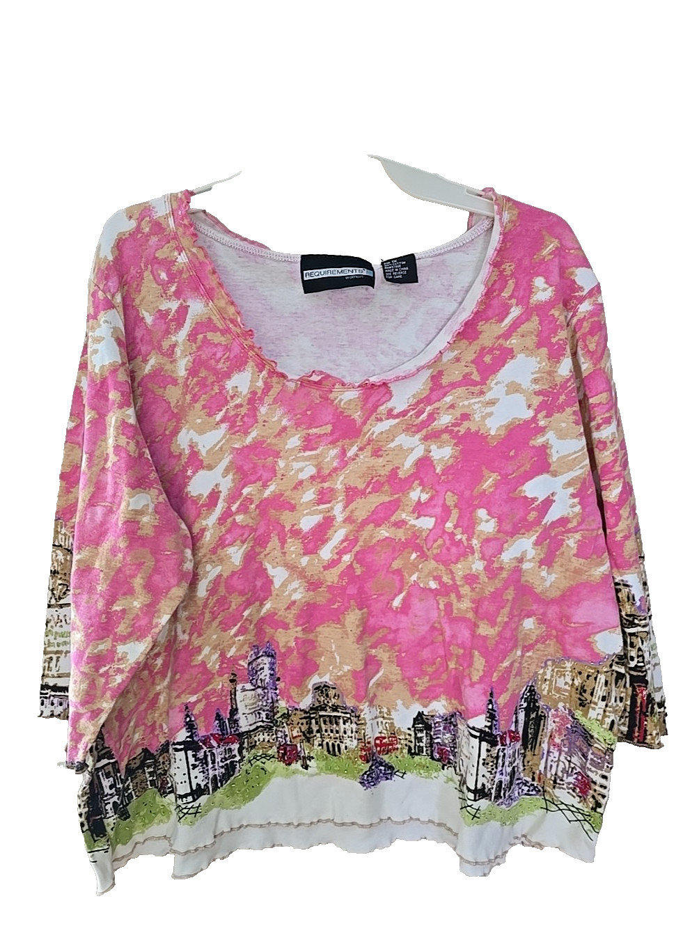 Requirements Pink Tie Dye Village Beaded 3/4 Sleeve Casual Top Womans Size 1X