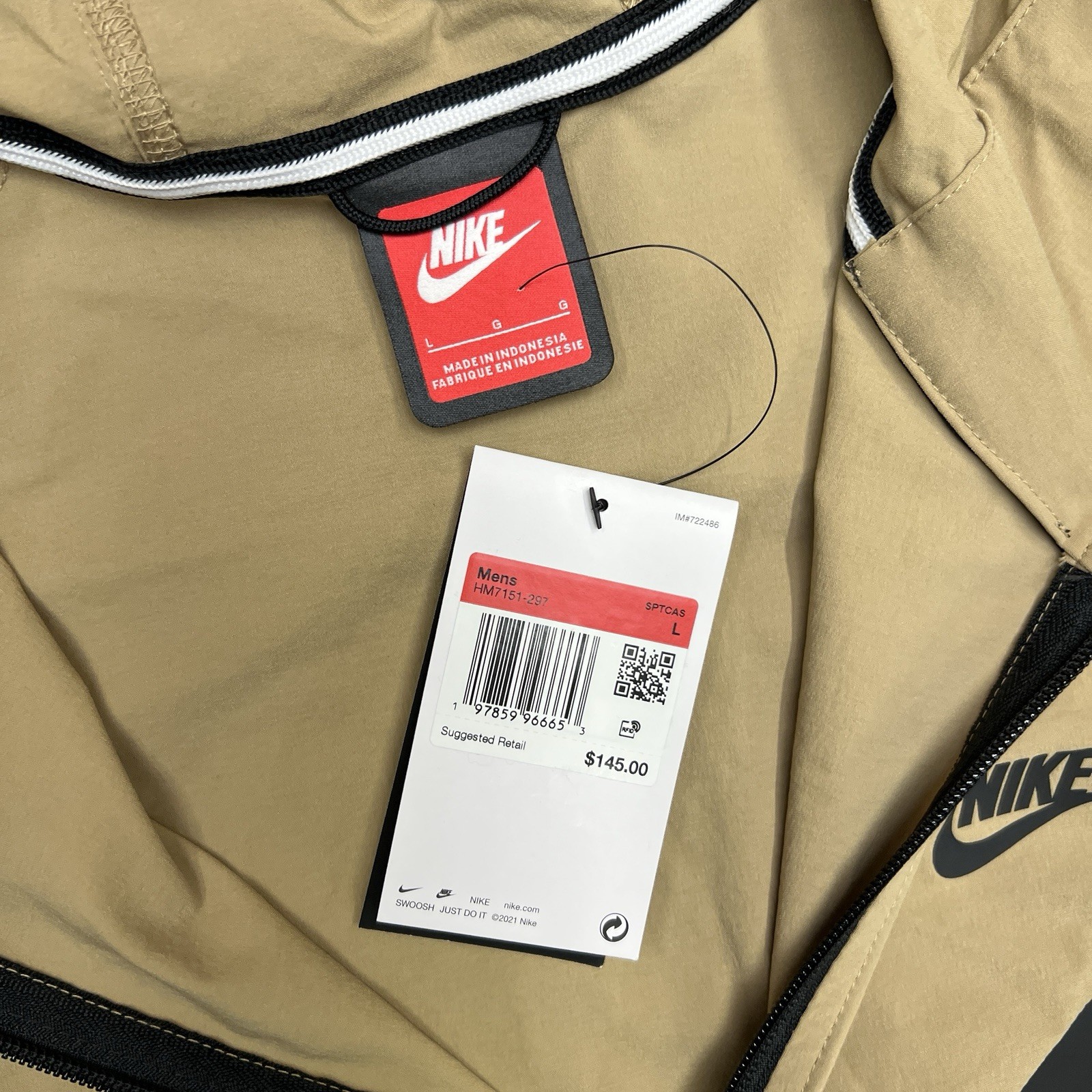 Nike Tech Woven Jacket Large Mens Parachute Beige Black Full Zip Hoodie $130
