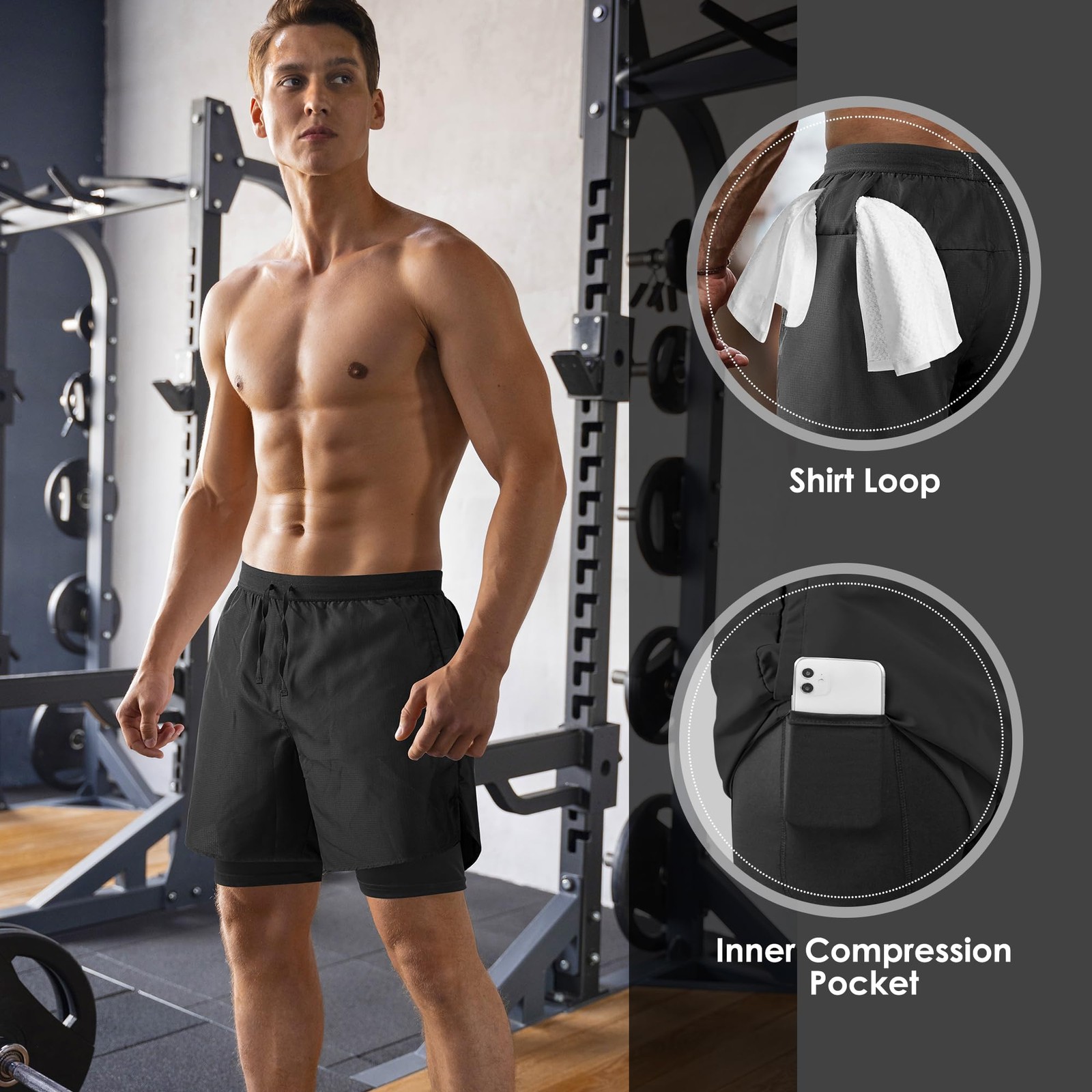 Men’s 2 in 1 Running Shorts Workout Athletic Shorts Outdoor Sports with Liner…