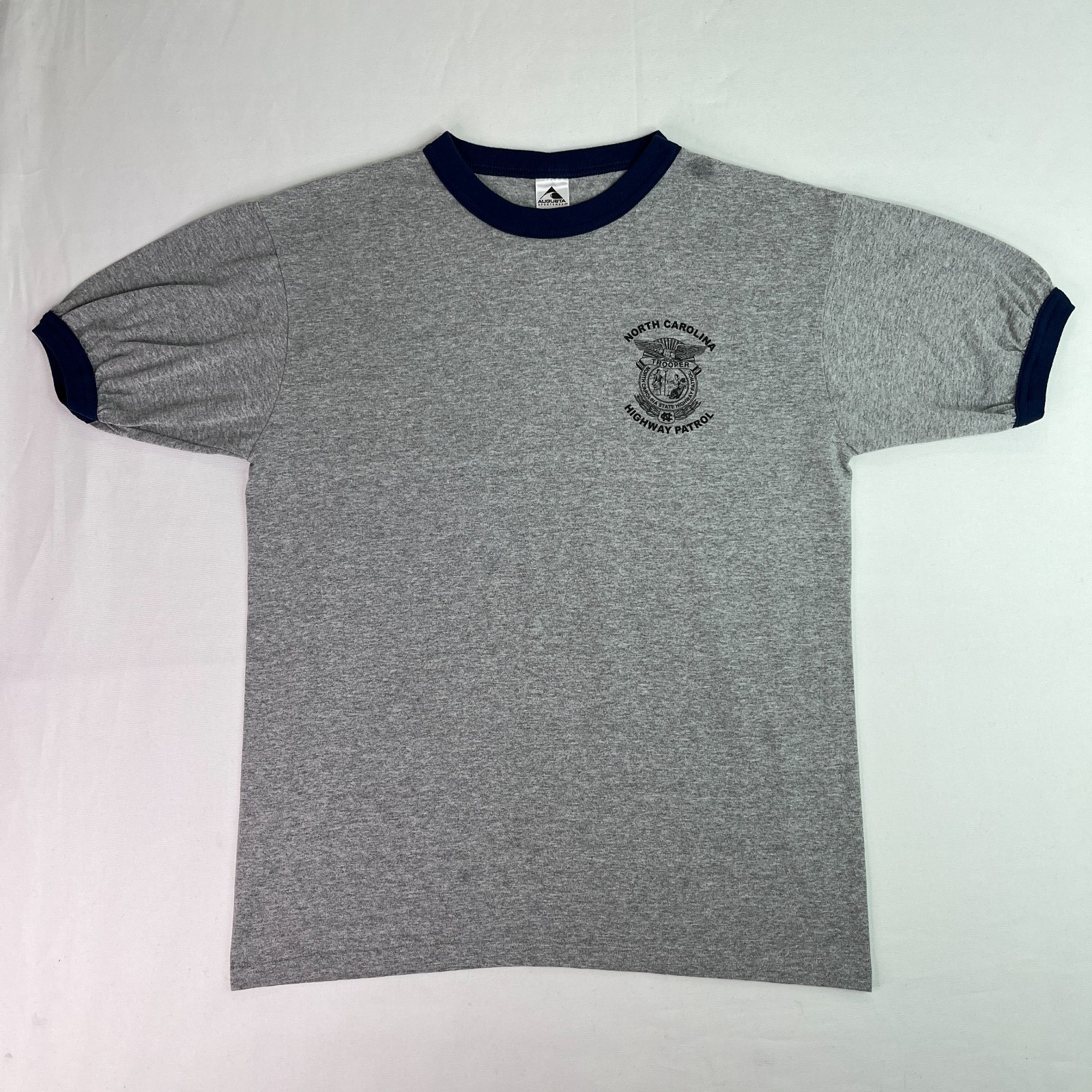 Augusta Sportswear Mens L Gray Ringer T Shirt NC Highway Patrol Graphic