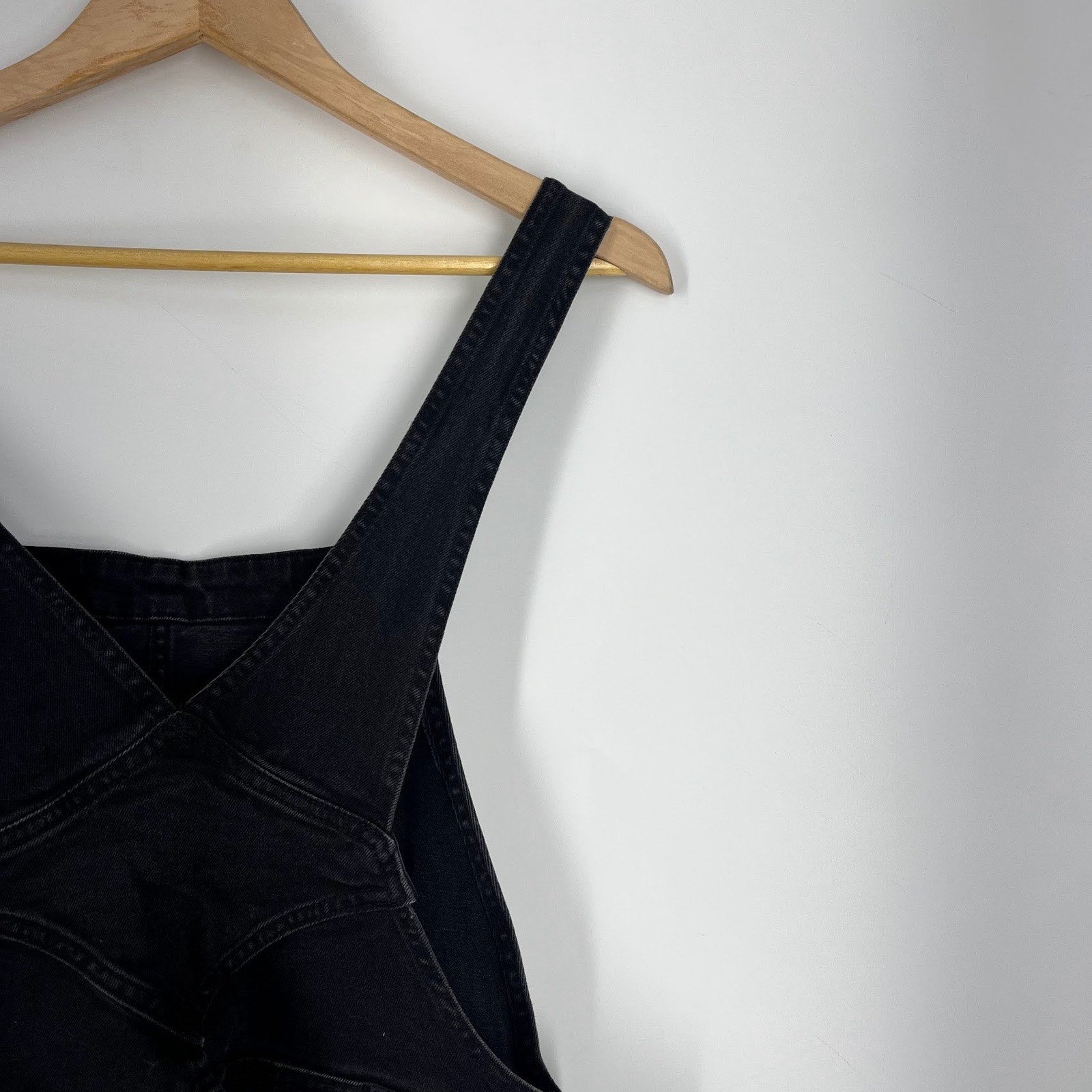 &Denim Womens Black Denim Overalls Recycled Cotton Straight Leg Size M NWT