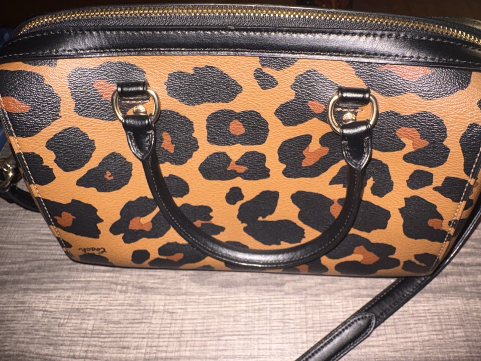 New COACH Signature Rowan Leopard Satchel Crossbody Bag Handbag CC758