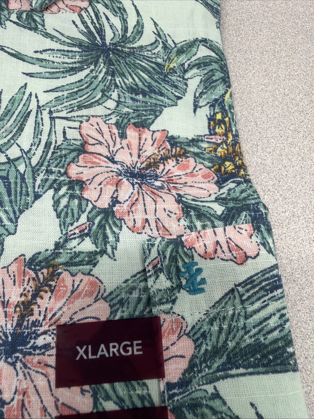 Men’s Size XL, IZOD Saltwater Short Sleeve Dress Shirt, Green, Floral , New