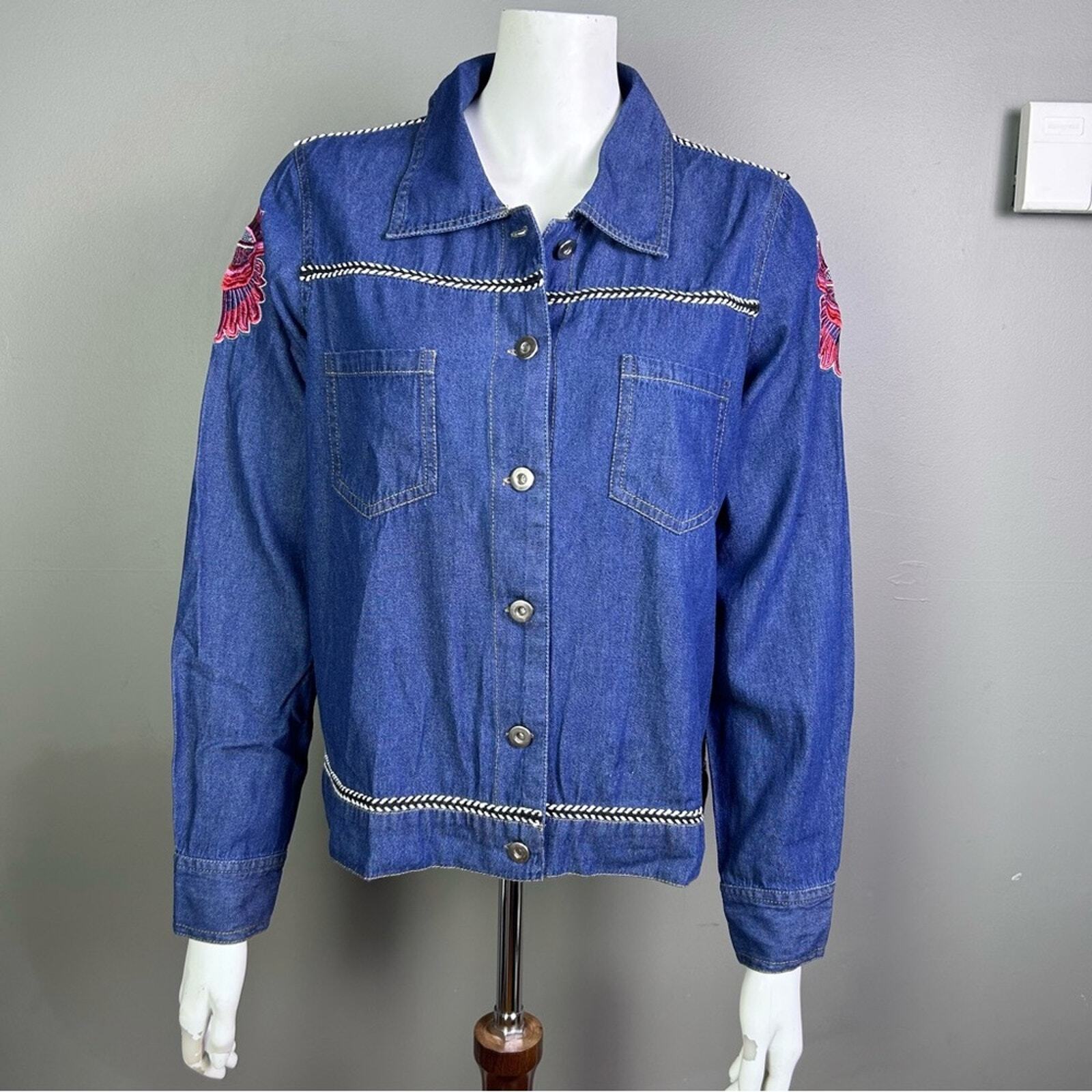 Curations denim jacket medium NWT embroidery Southwestern boho colorfull Mandala