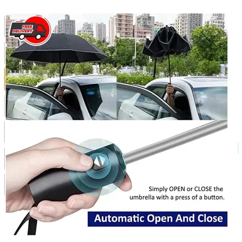 Men Women Automatic Reverse Folding Umbrella Windproof UV Reflective Stripe*