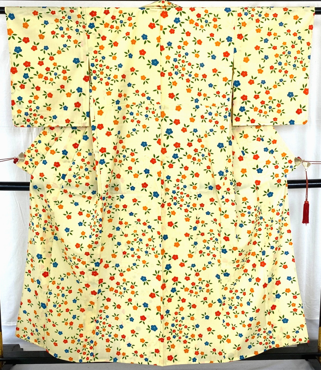 Japanese Vintage Kimono Polyester yellow No Lining Komon Traditional Length 60in