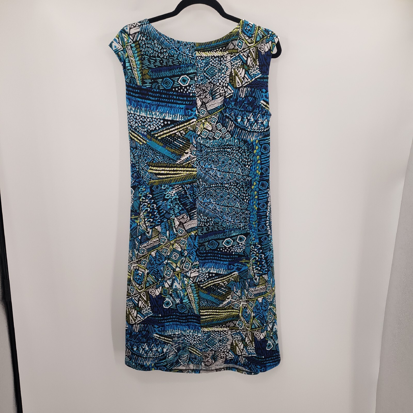 Kasper Sleeveless Sheath Dress Womens Size 16 Geometric Print Faux Wrap
