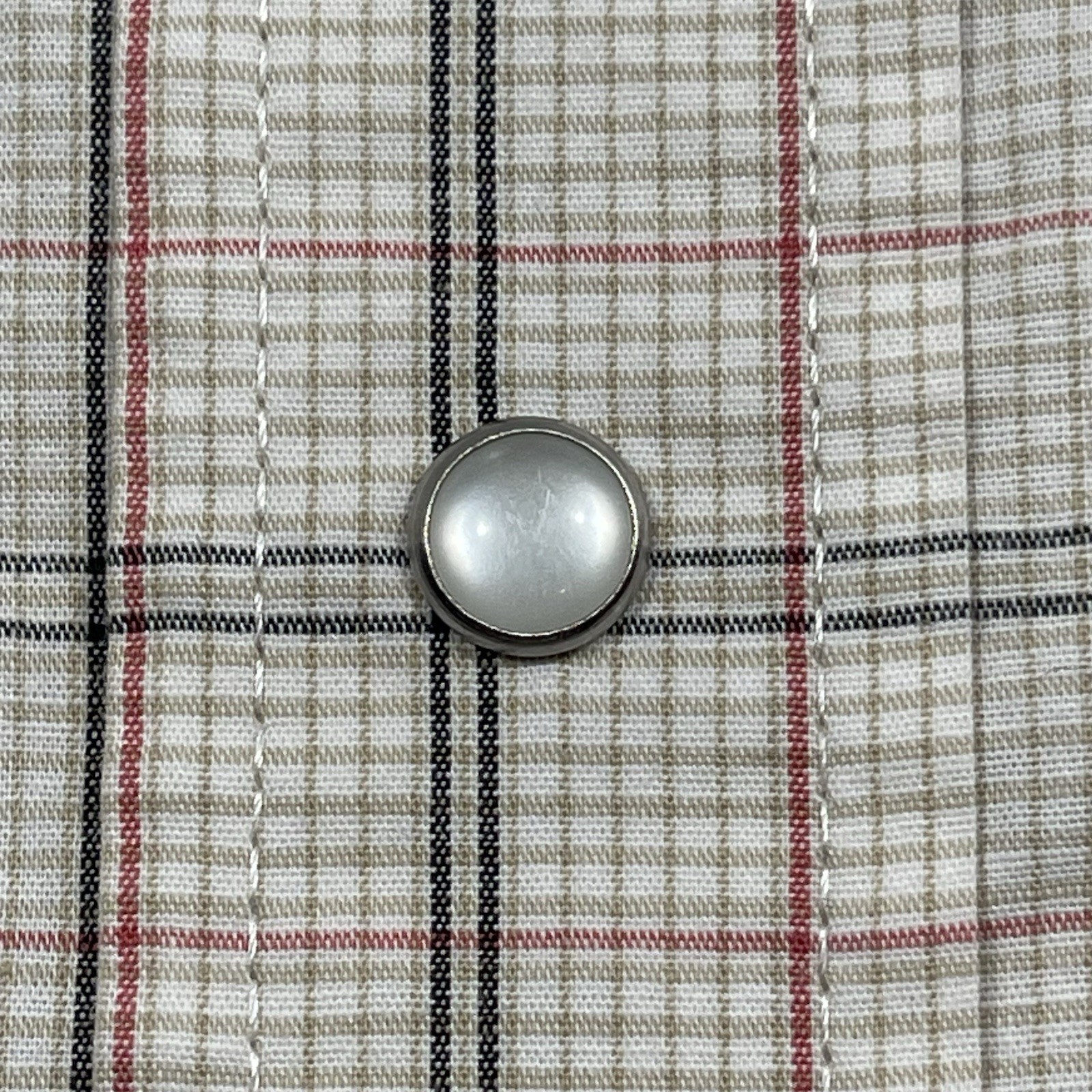 Wrangler Pearl Snap Shirt Mens Small Western Beige Red Plaid Cowboy Rodeo