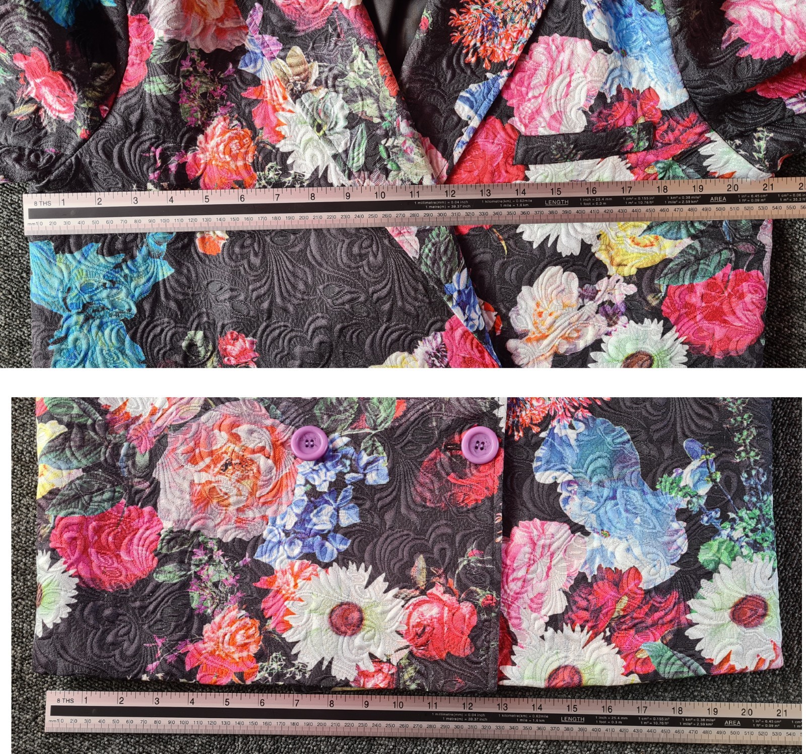 Jolie Moi Floral Jacket UK 14 Double Breasted Textured Blazer Jacket