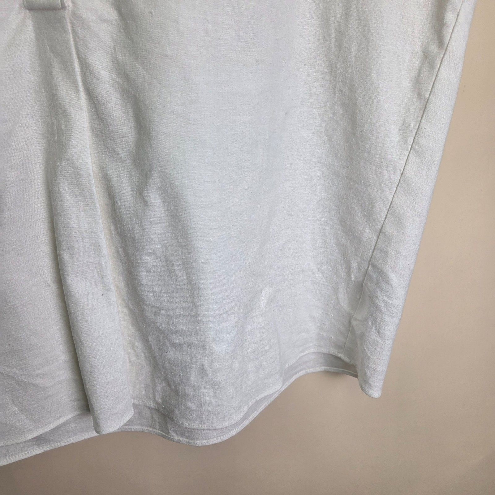Vince White Linen Blend Popover Blouse Cap Sleeve Split Neck Top Large