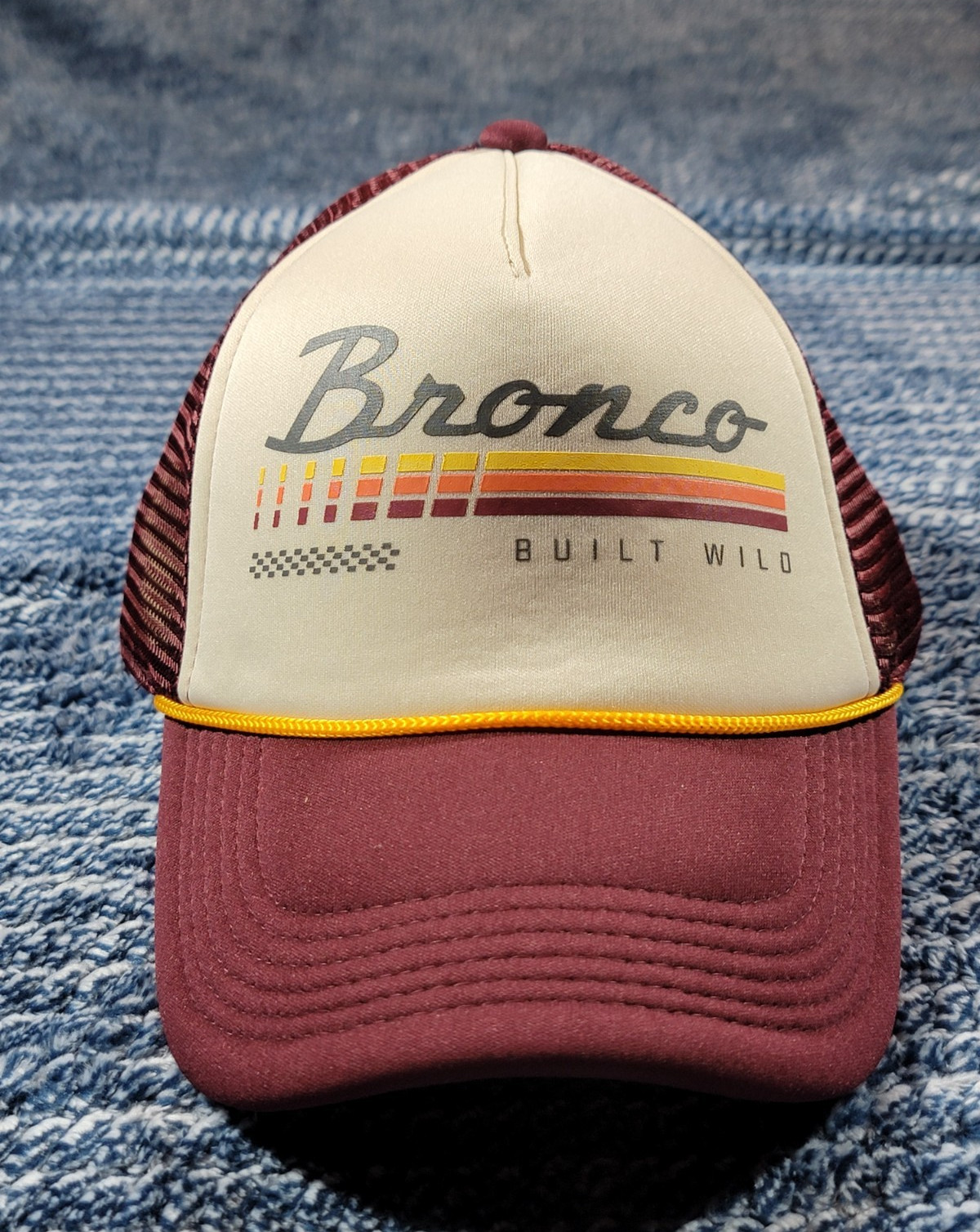 Ford Bronco Built Wild Trucker Hat Mesh Back Burgundy/Beige One Size