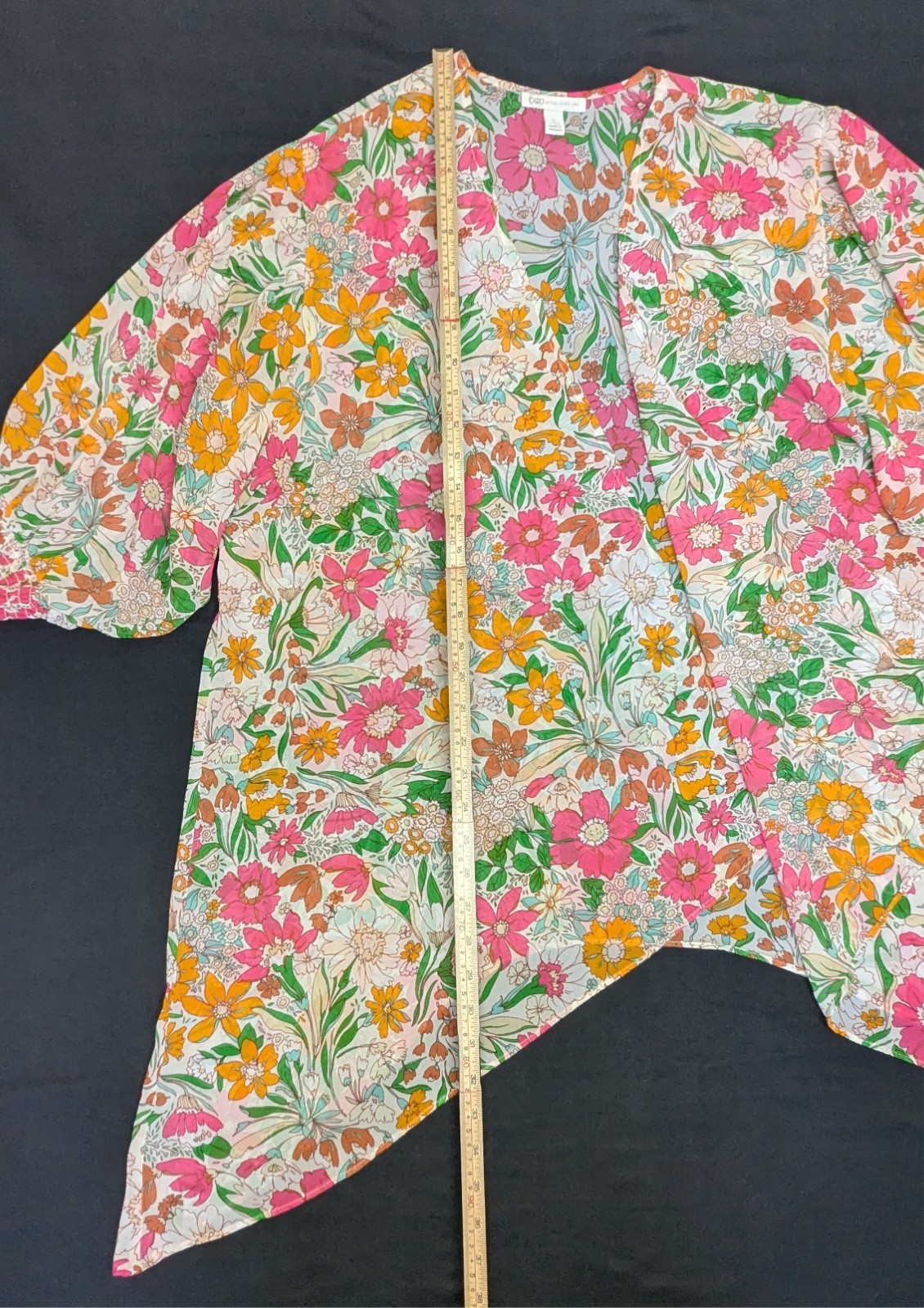CATO Sheer Waterfall Open Front Cardigan Women Large Multicolor Floral Blouse