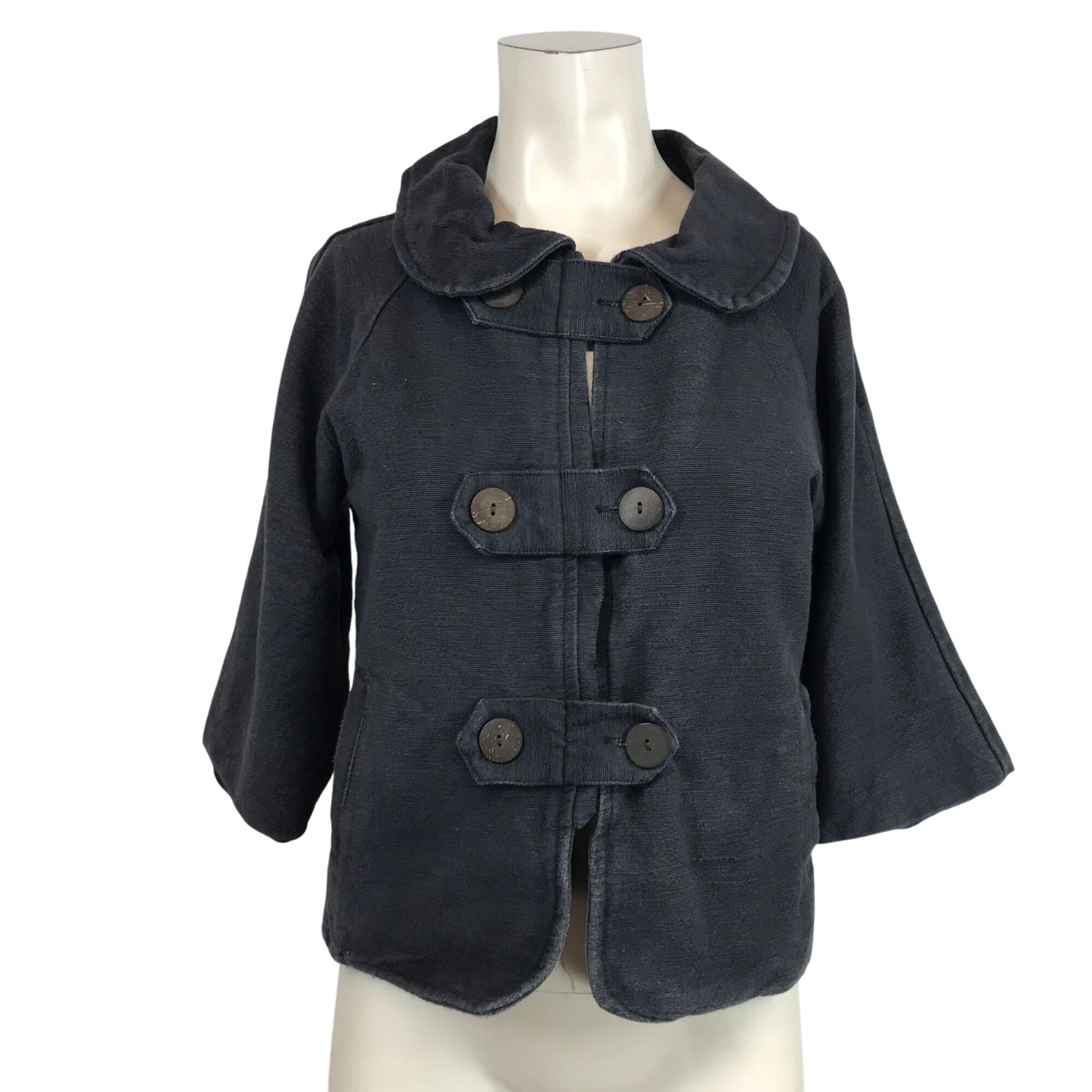 AVATAR – WOMEN’S XS/S- BLACK BUTTON STRAP COLLARED COTTON JACKET BOHO LAGENLOOK