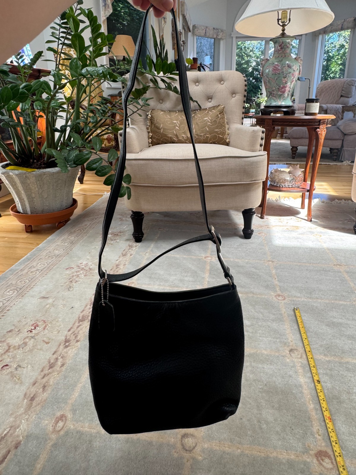 Coach Hudson Vintage Black Pebbled Leather Crossbody Bag – Adjustable – Pockets