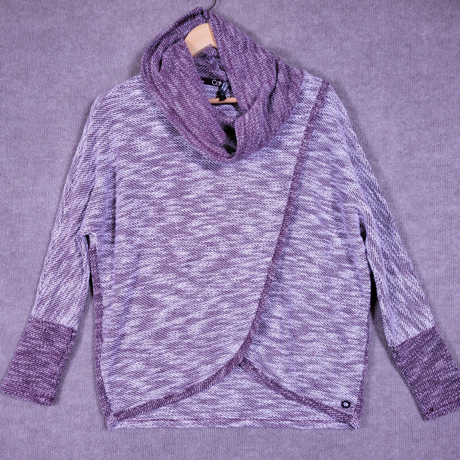 CALVIN KLEIN PERFORMANCE Sweater Women Small Woven Burgundy Cowl Neck Athleisure