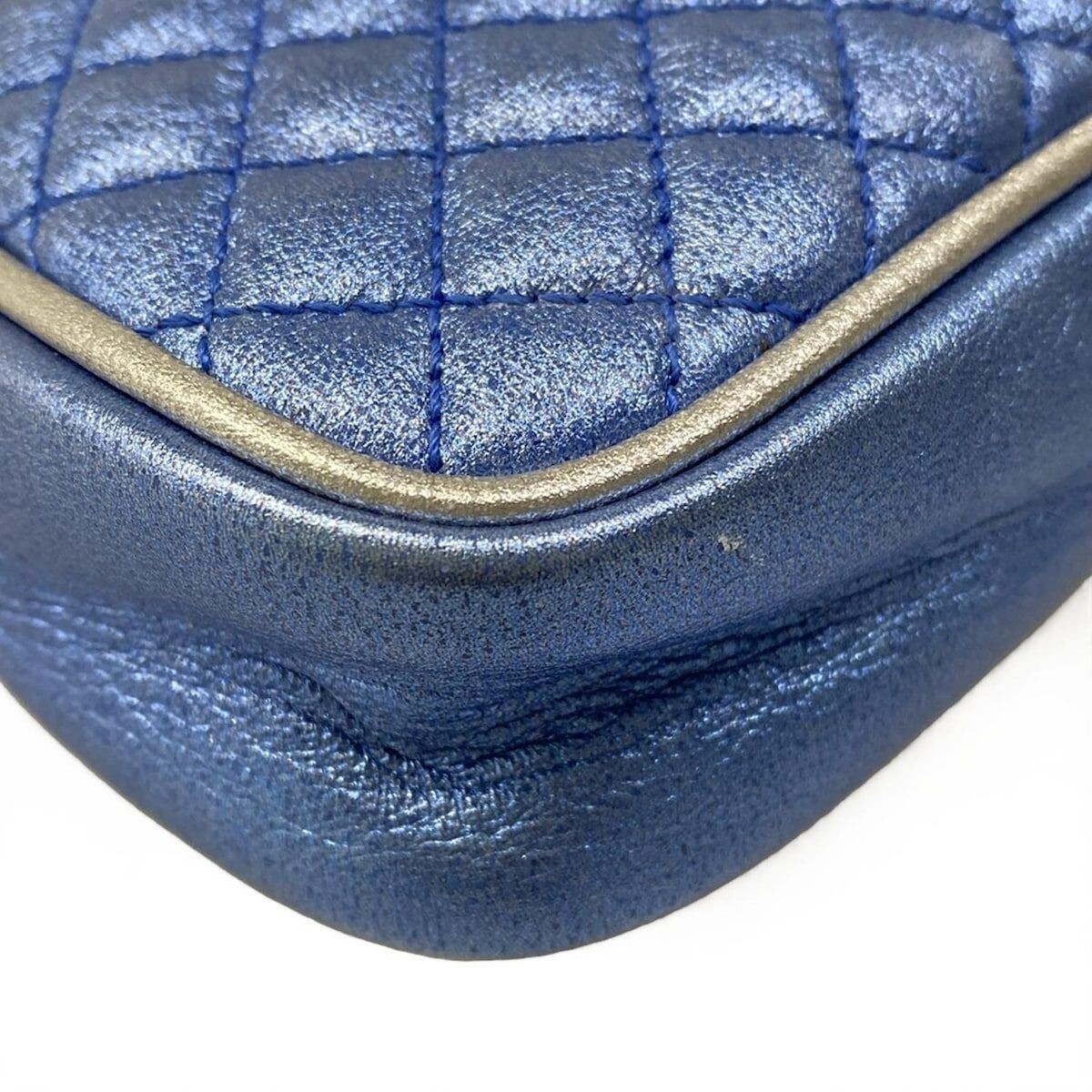 GUCCI Zumi Quilted Metallic Leather Mini Shoulder Bag Blue Red Silver Auth