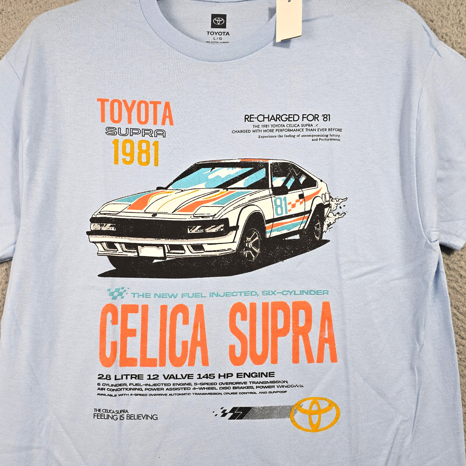 Toyota Supra Celica Shirt Mens Large Blue JDM Tuner 1981 Casual Race Car NWT