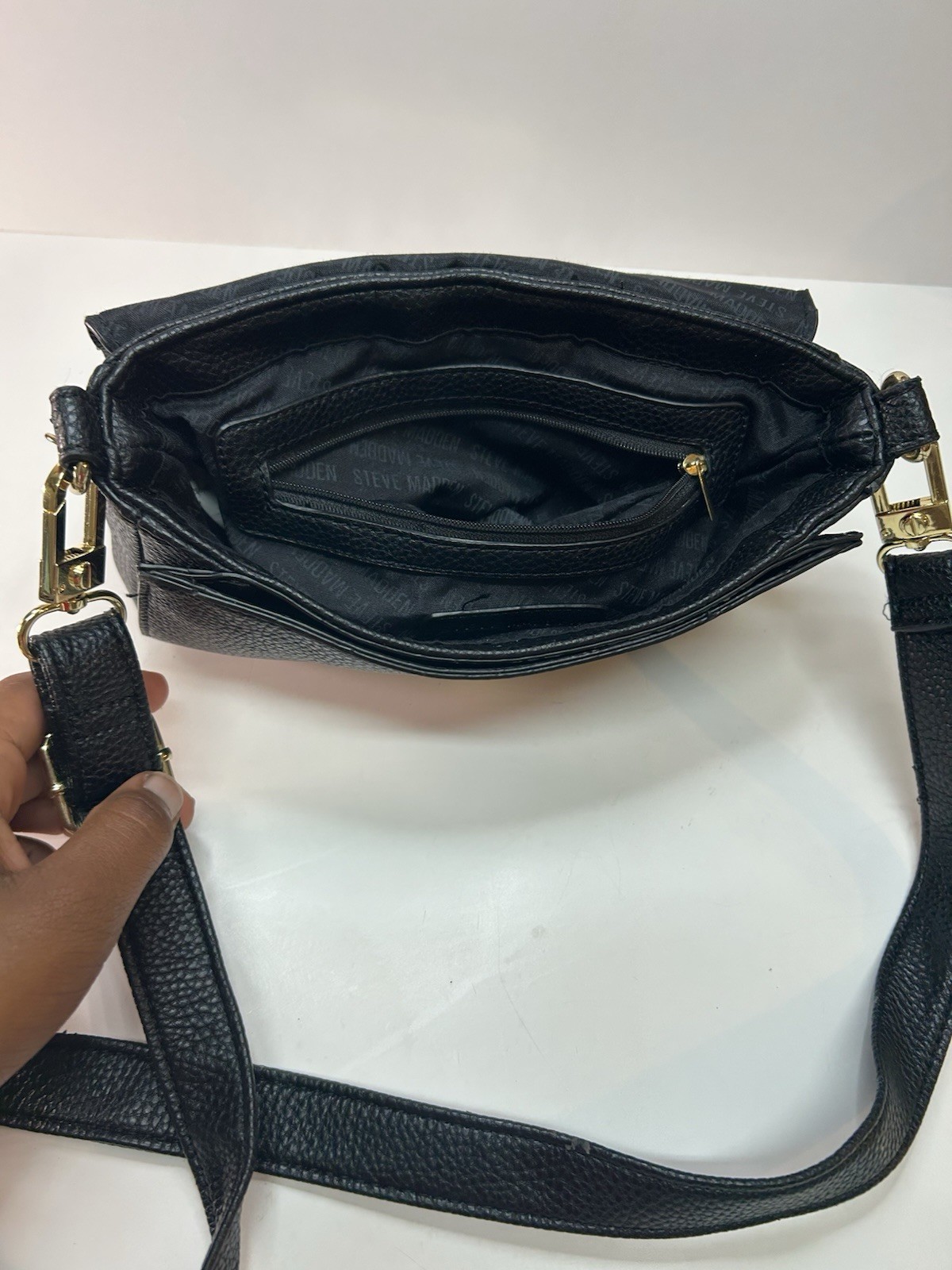 Steve Madden Black Studded Crossbody Shoulder Bag Gold Hardware Chain Accent