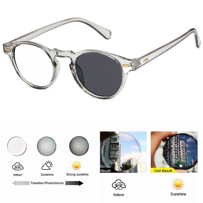 Round Photochromic Reading Glasses For Men Fashion Outdoor Presbyopic Sunglasses