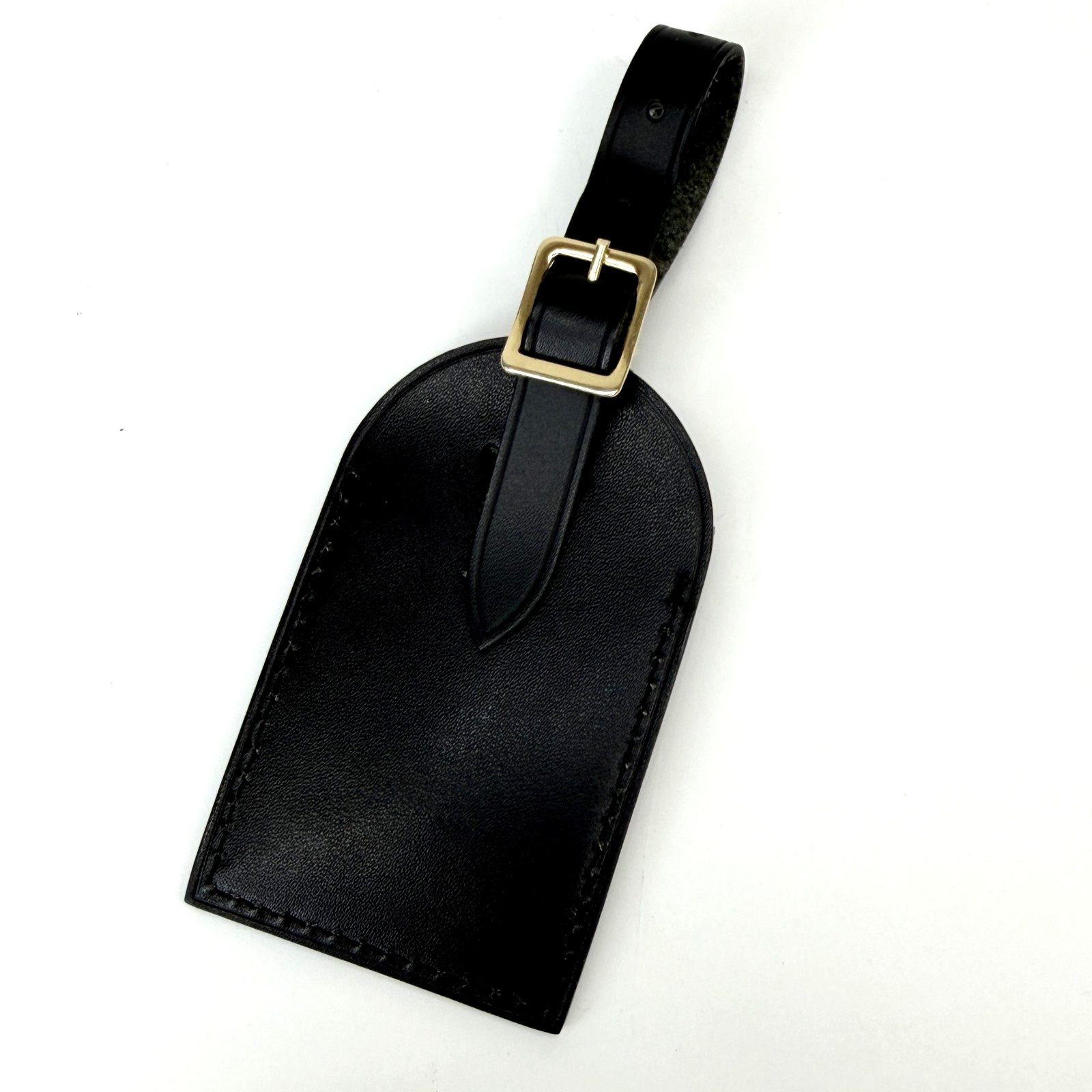 Authentic Louis Vuitton Black Leather Luggage Name Tag & Poignet Set Used Japan