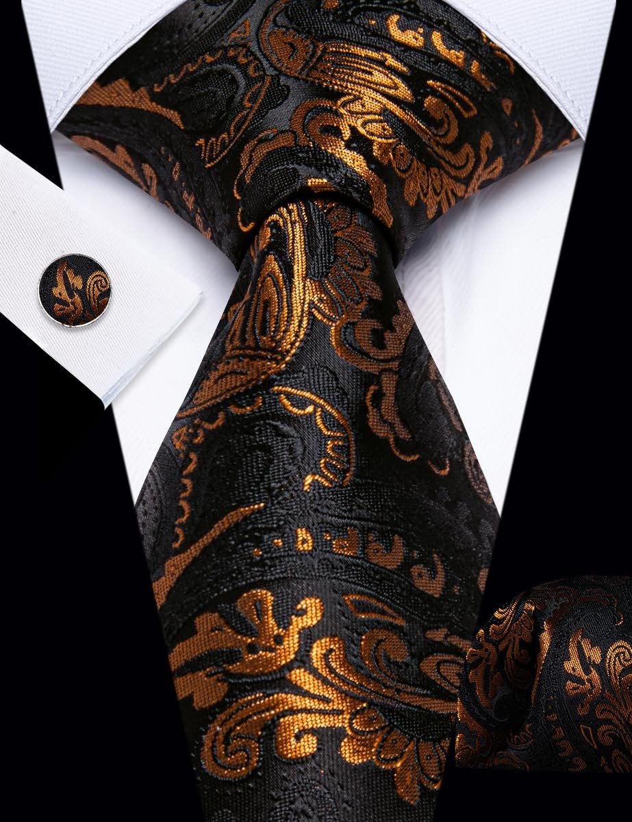Men’s Paisley Floral Striped Silk Neckties Cufflinks Tie Accessory Set