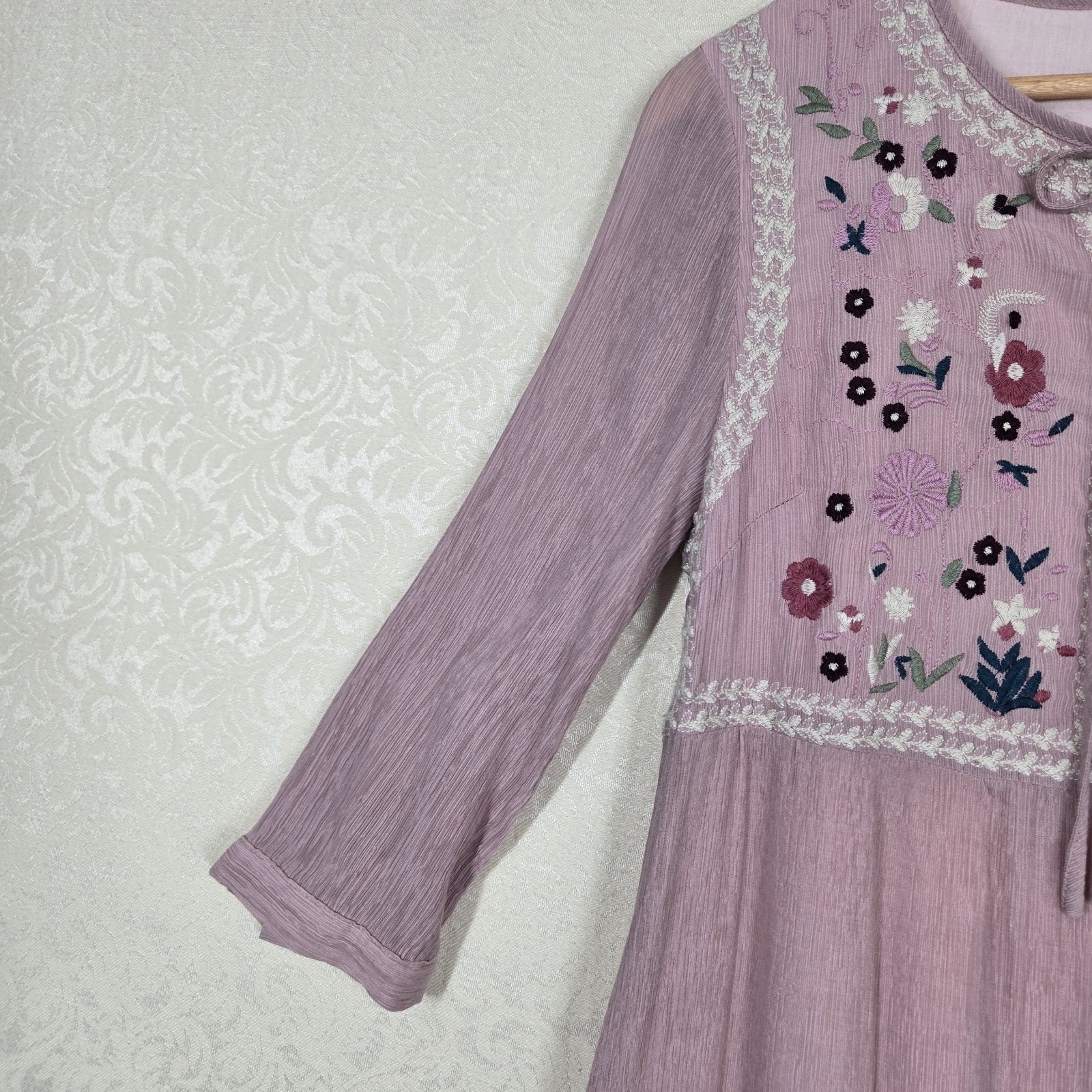 Orange Creek Embroidered Midi Dress XS/S Pink Boho Cottage Romantic Feminine