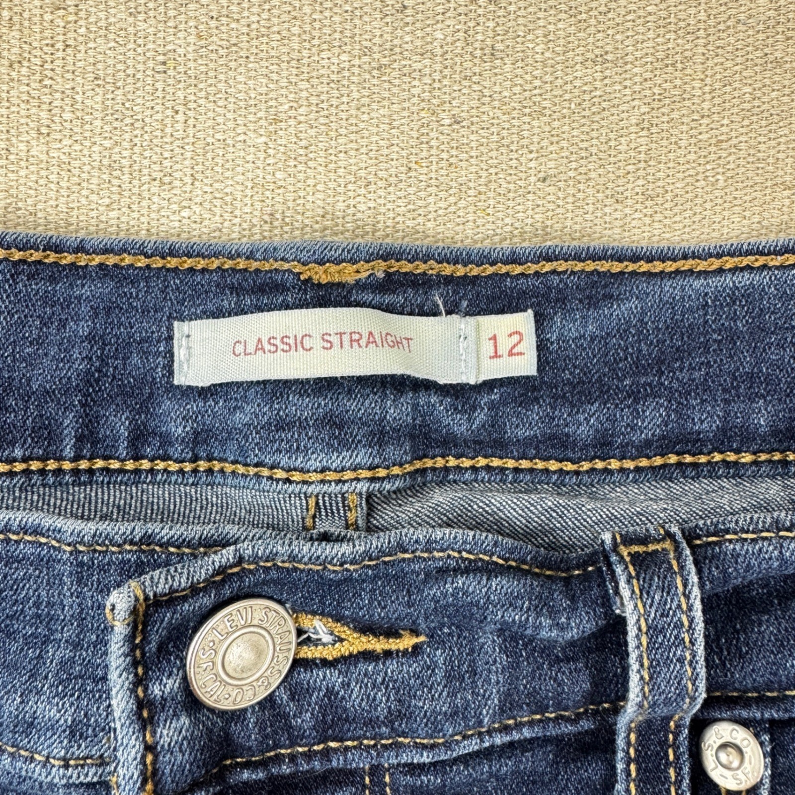 Levis Womens Classic Straight Leg Jeans Dark Wash Blue Denim Size 12
